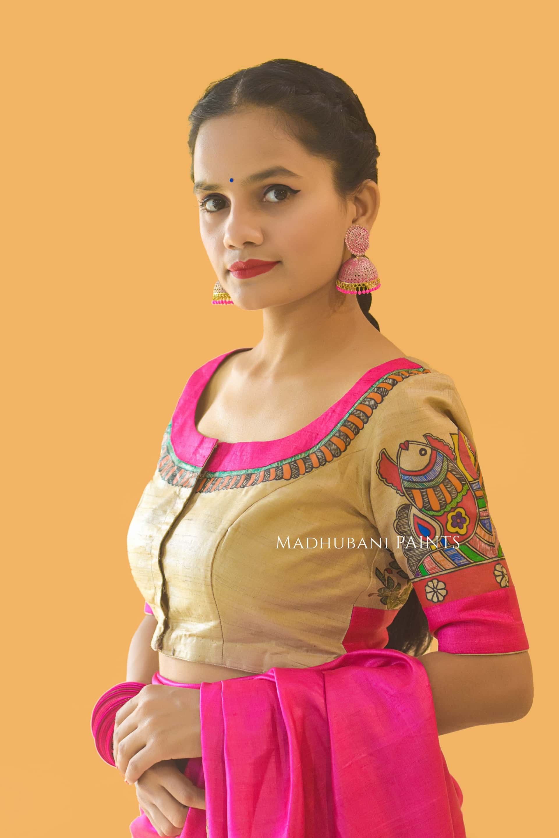 PAVAN VIVAAH Hand-painted Madhubani Tussar Silk Saree Blouse Set — image 8 of 11