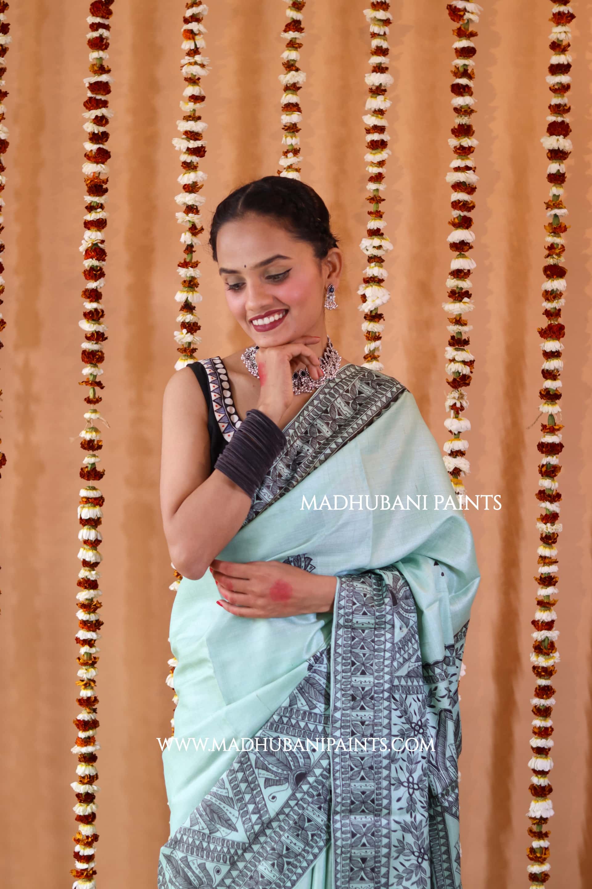 SAANKH KAMAL MANDALA Hand-painted Madhubani Tussar Silk Blouse — image 2 of 4
