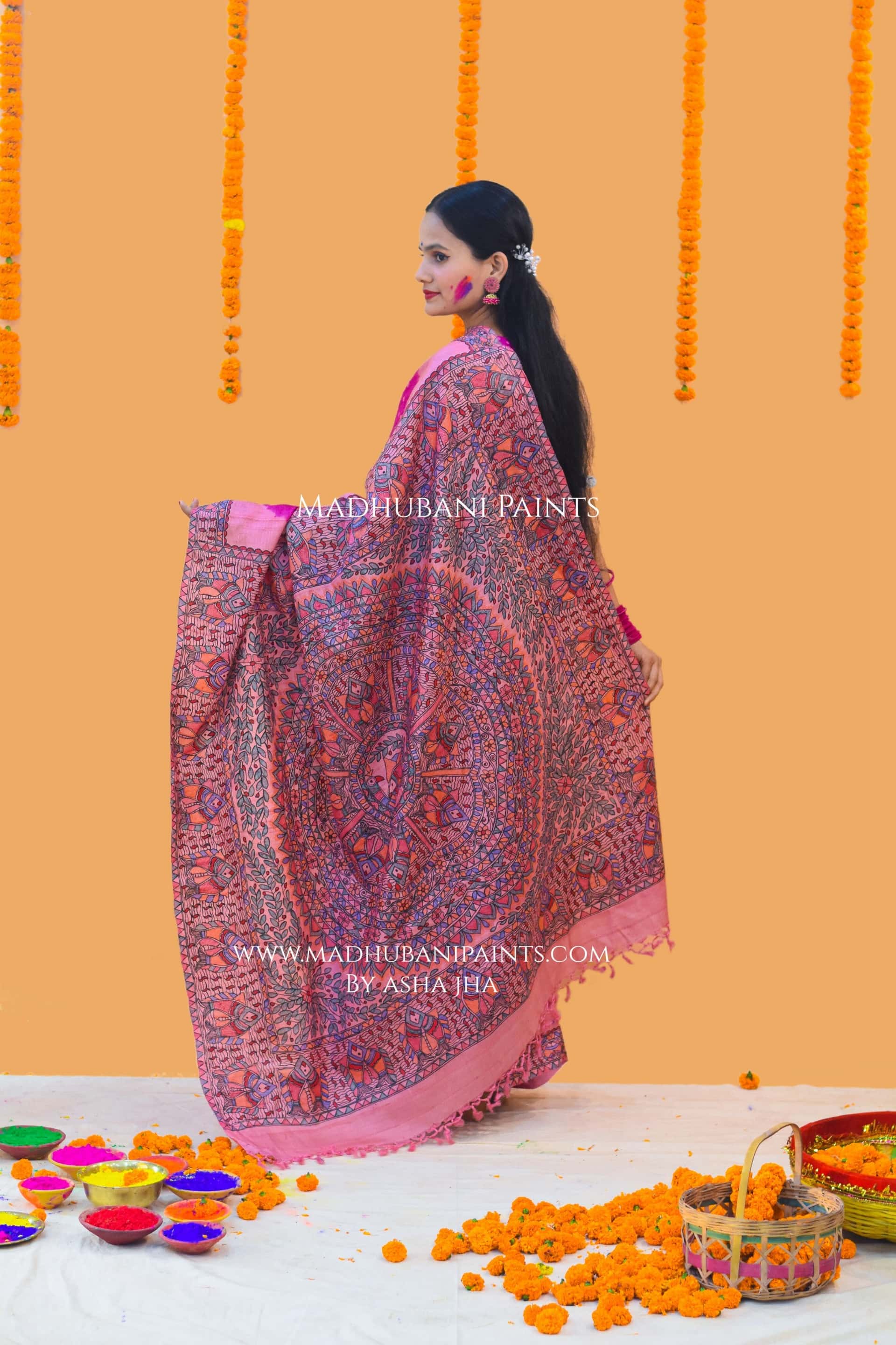MATSYA BANDHINI MANDALI Hand-painted Madhubani Tussar Silk Saree Blouse Set — image 9 of 11