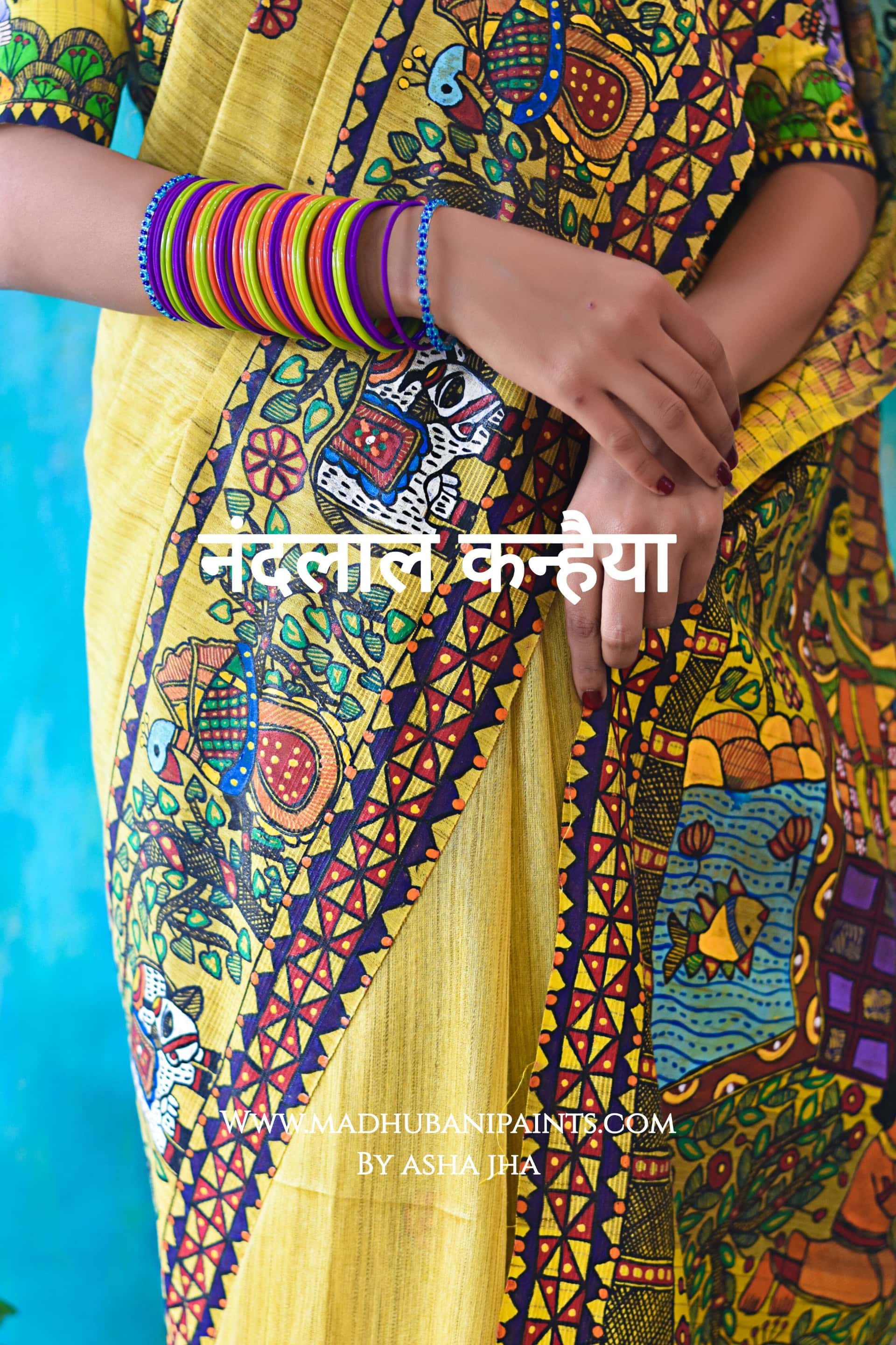 NAANDLAAL KANHAIYA Handpainted Madhubani Chanderi Silk Saree — image 3 of 9