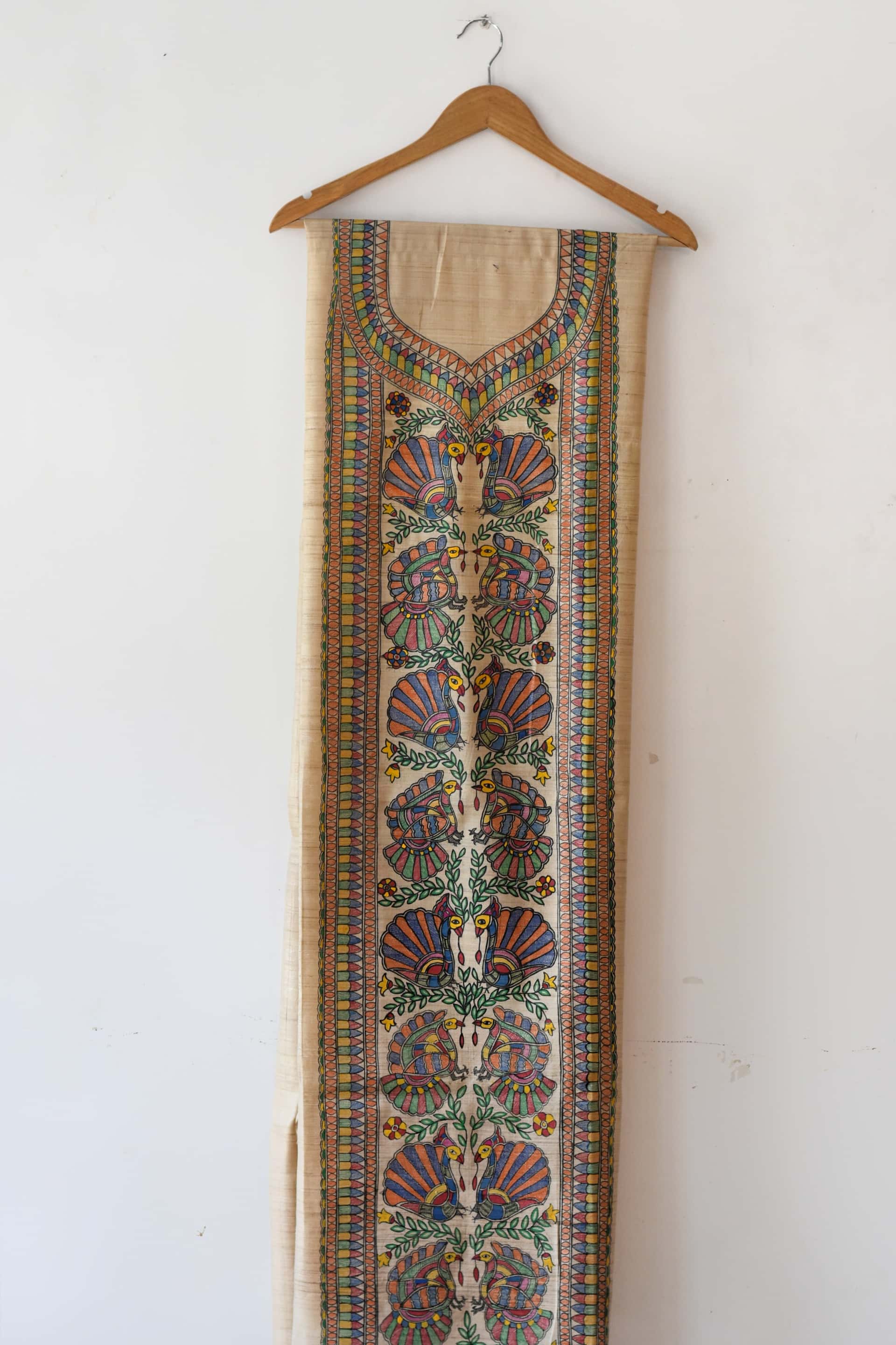 Kuhoo Hand-painted Madhubani Painting Tussar Silk Unstitched Kurta — image 2 of 2