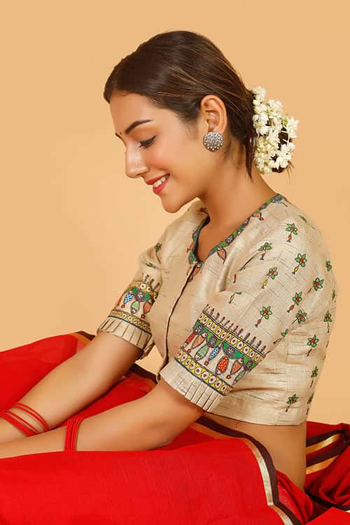 'Spanda' Handpainted Madhubani Cotton Blouse — image 2 of 8