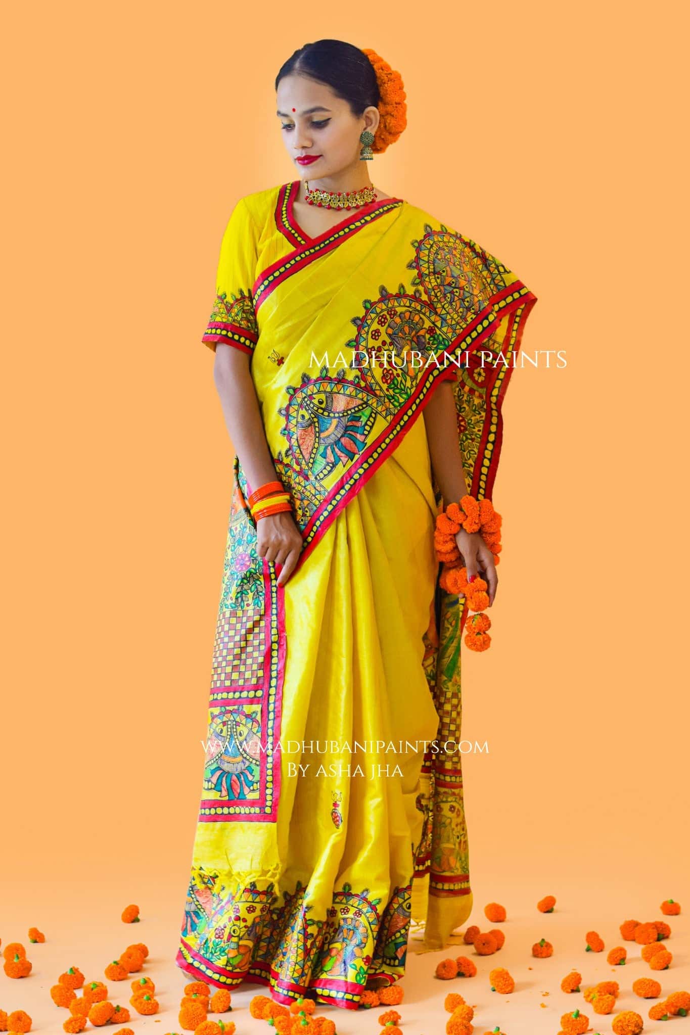 SHIV PARVATI VIVAH Hand-painted Madhubani Tussar Silk Saree — image 6 of 8