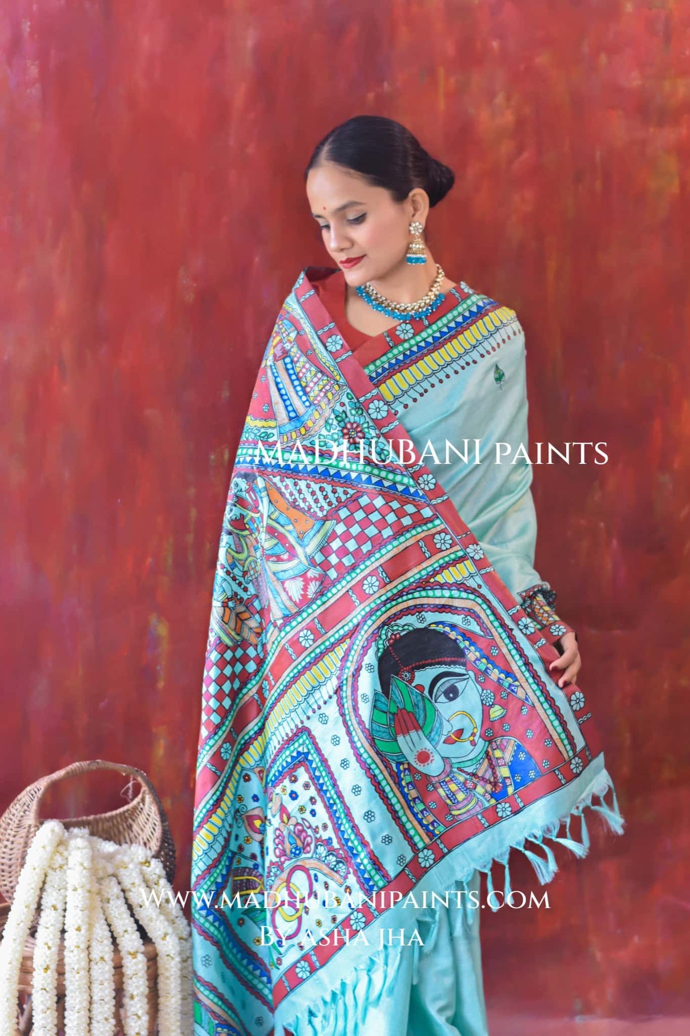 AASMANI MANGALYA Hand-painted Madhubani Tussar Silk Saree