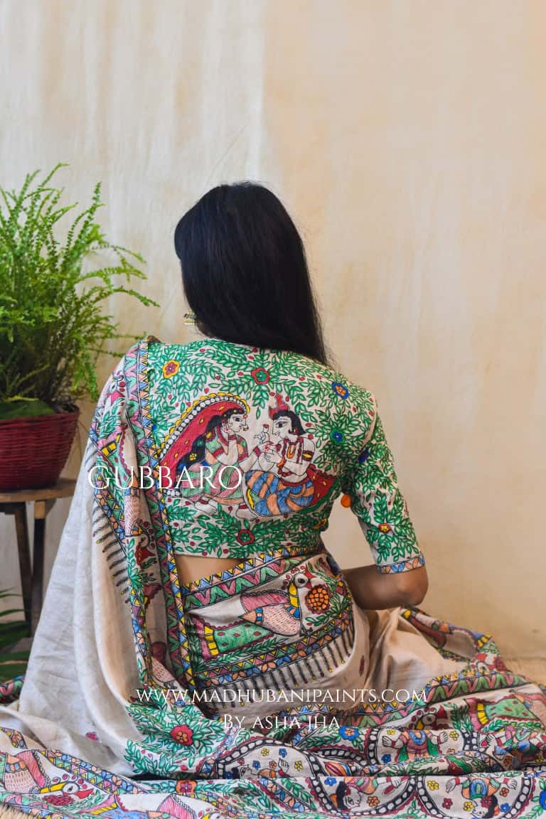 'MANORATH' Handpainted Madhubani Tussar Silk Blouse — image 3 of 5