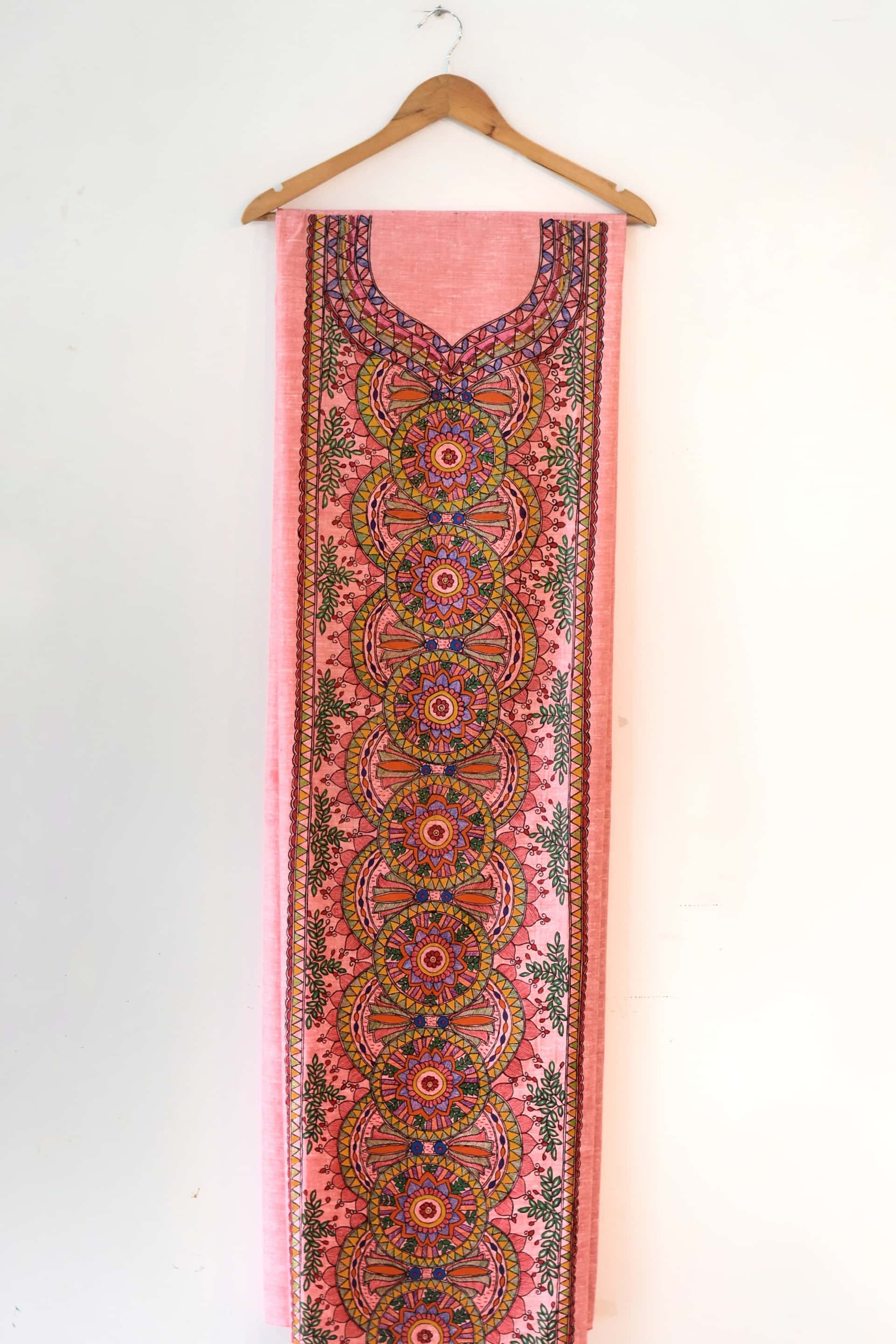 Kamal Prakriti Leela Hand-painted Madhubani Painting Cotton Unstitched Kurta — image 2 of 2