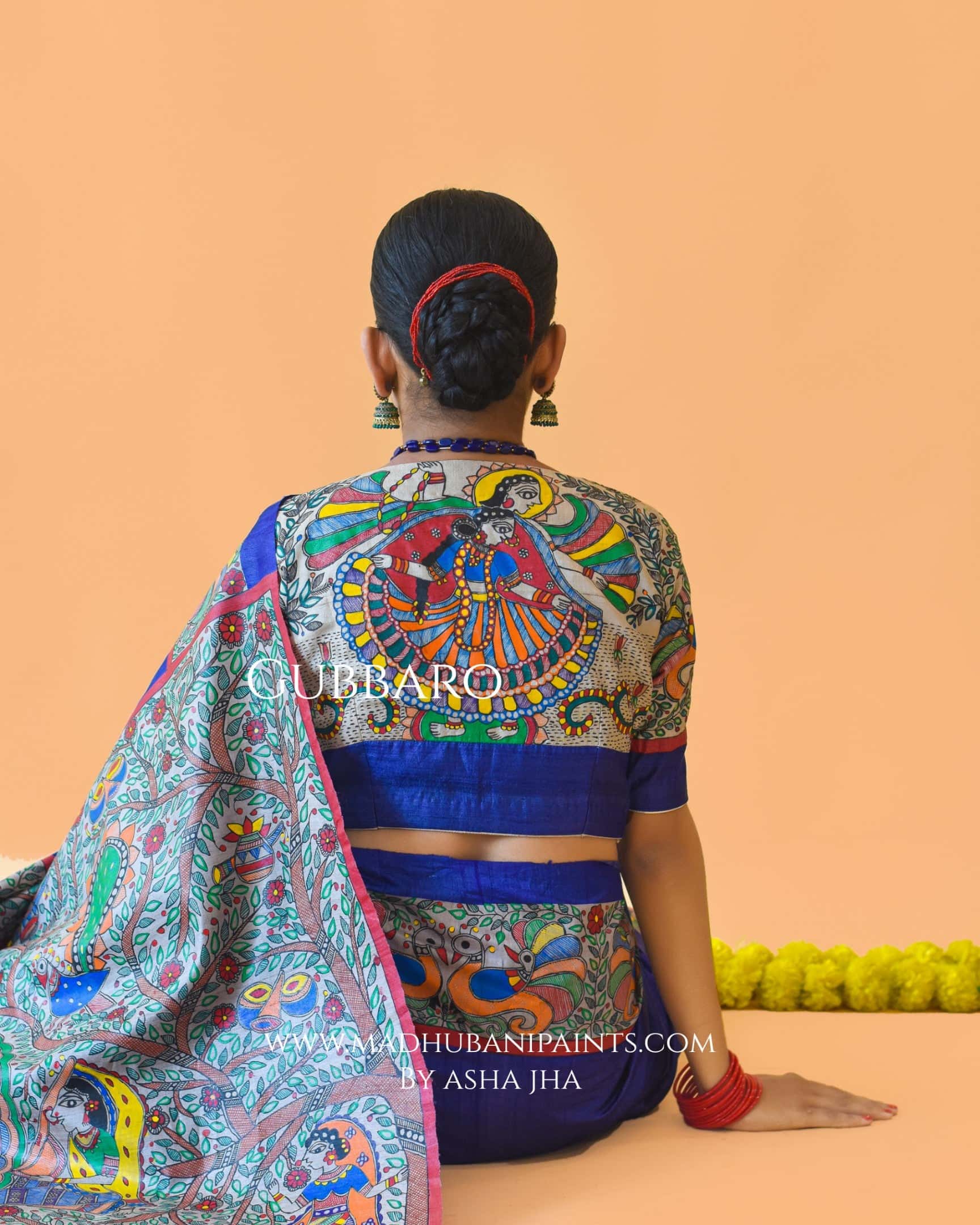 'MANMOHANA' Hand-painted Madhubani Tussar Silk Blouse — image 9 of 10