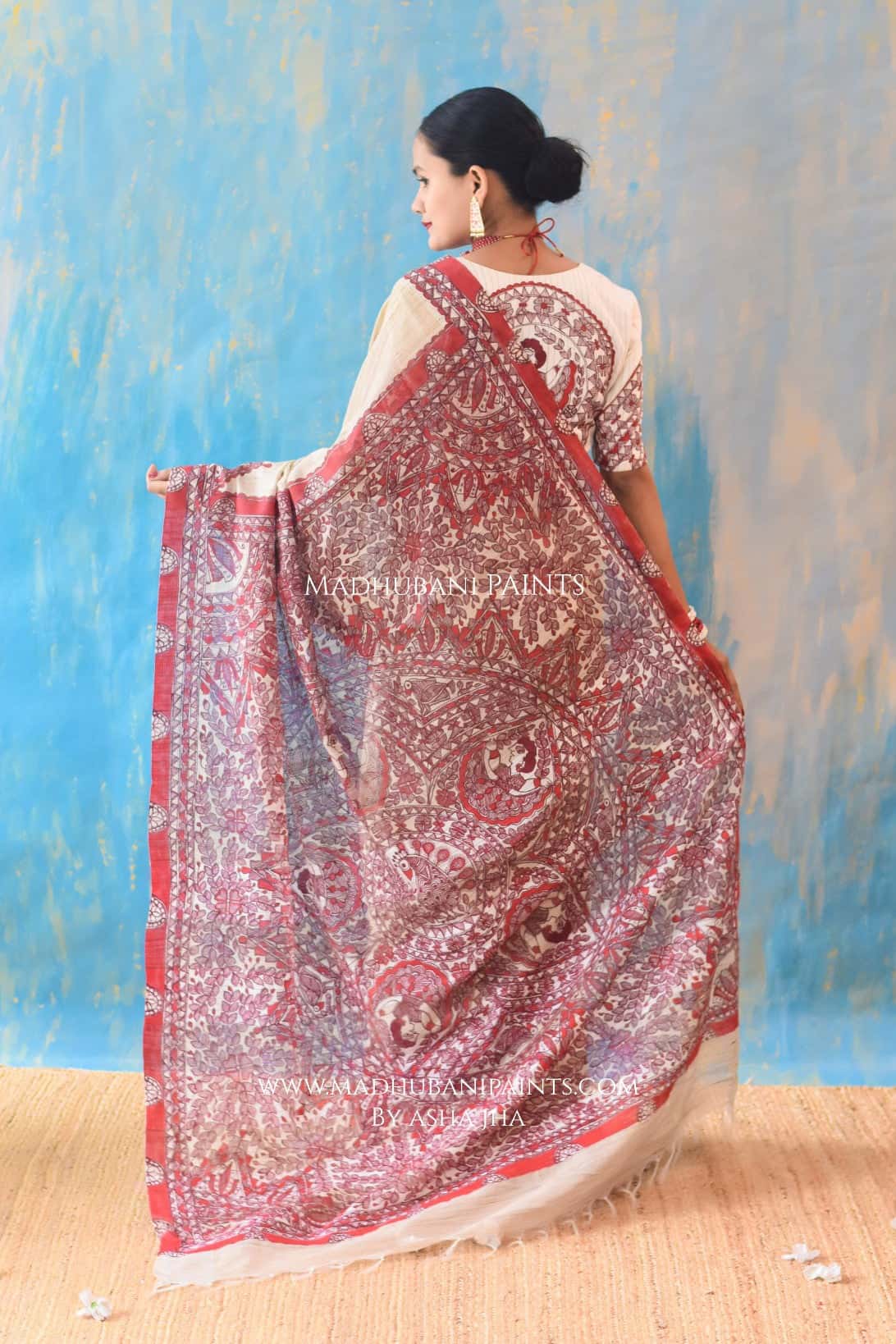LAAL GUDIYA Hand-painted Madhubani Chanderi Saree — image 2 of 6