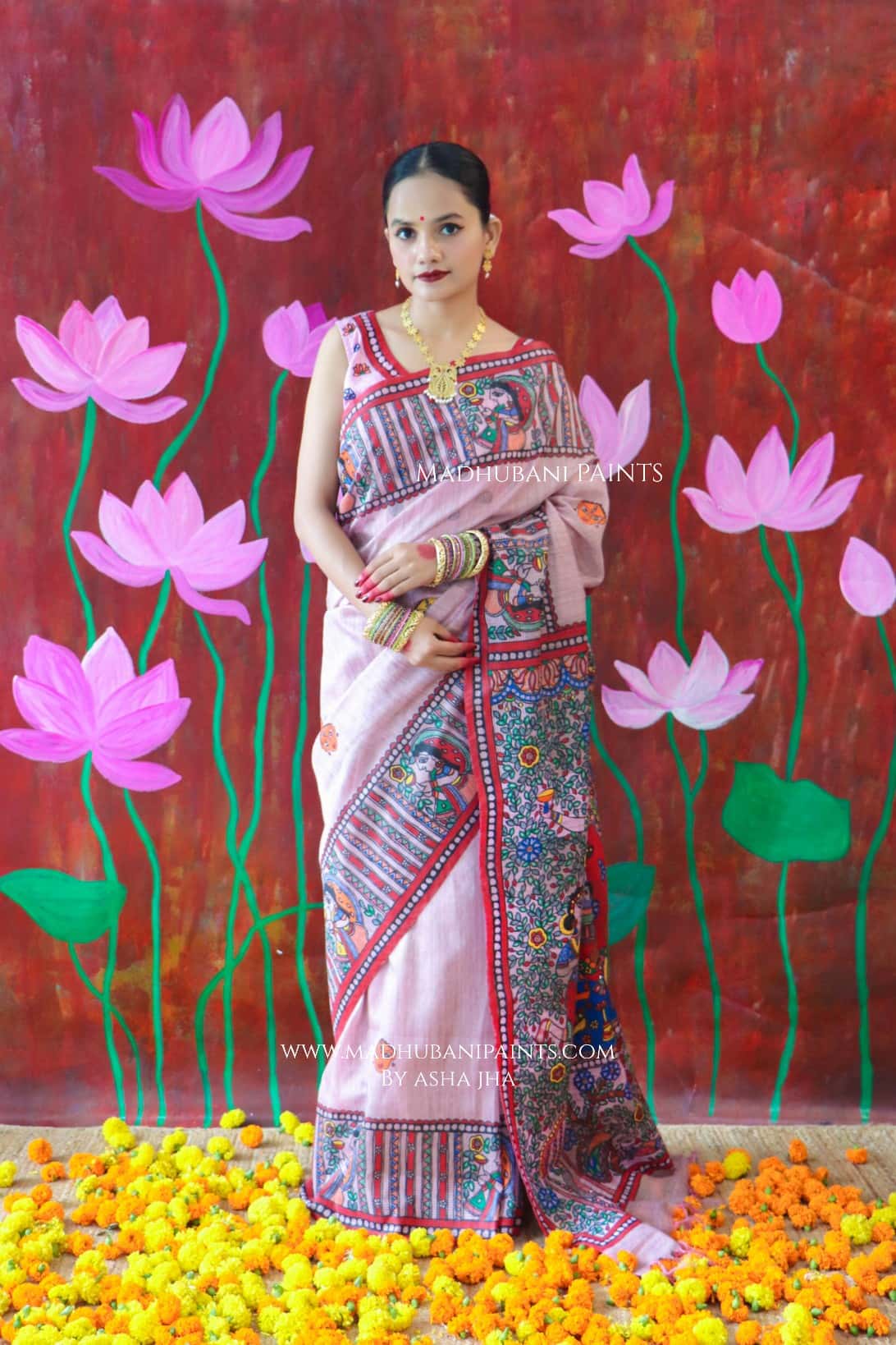 'BHARGAVI' Handpainted Madhubani Chanderi Saree — image 2 of 7