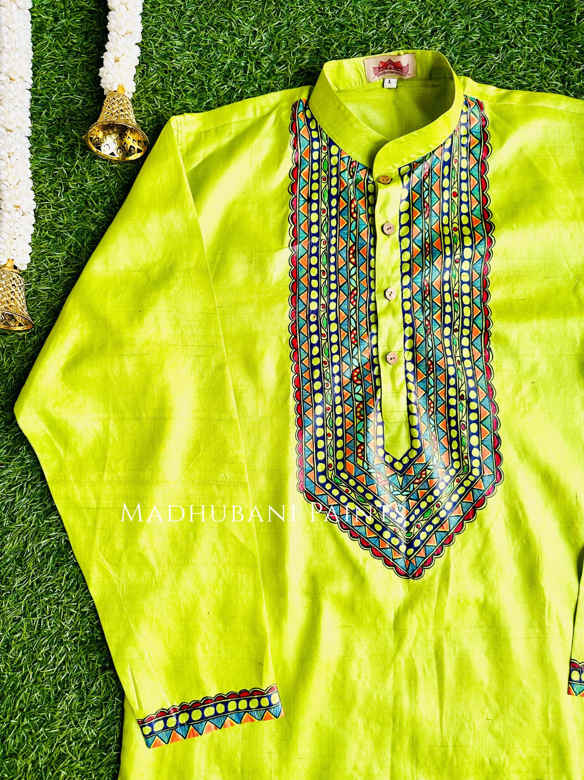 SANSKRITI Hand-painted  Madhubani Men's Tussar Silk Kurta — image 3 of 6