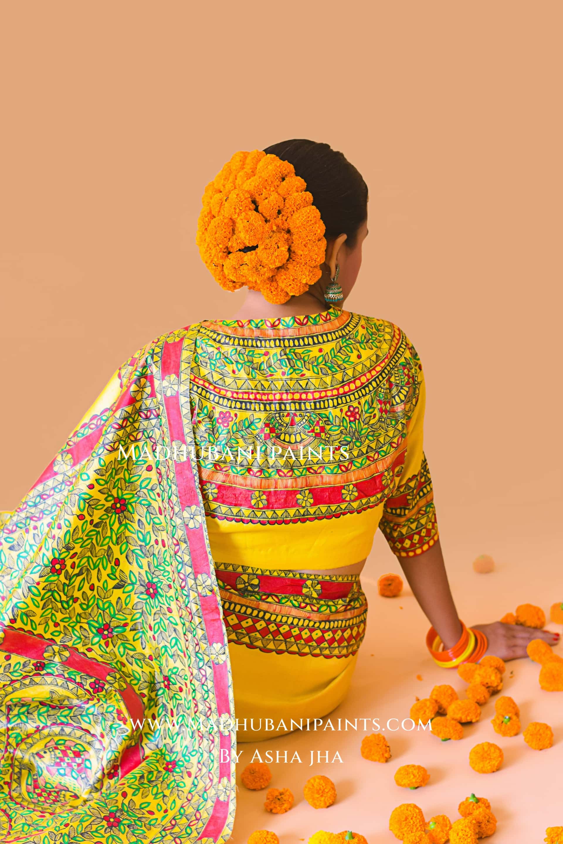 MATSYA SANGAM Hand-painted Madhubani Tussar Silk Saree Blouse Set — image 16 of 34