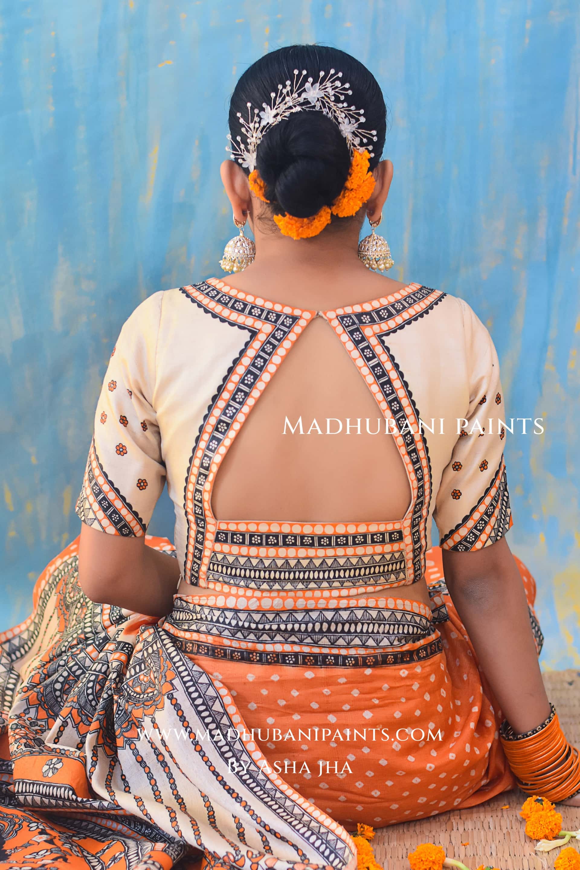 KAMLAKSHI Hand-painted Madhubani Bandhini Tussar Silk Saree Blouse Set — image 6 of 8