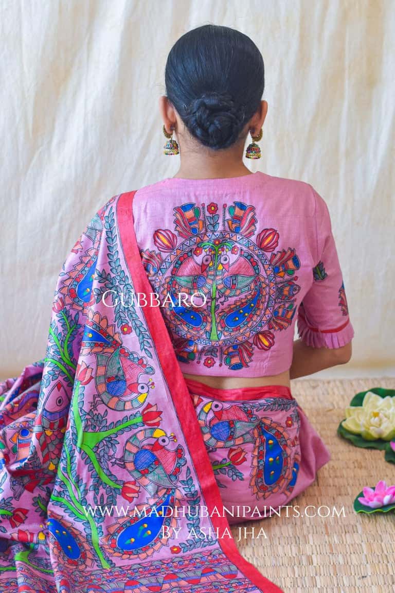 GULABI MAYURI DOLI Handpainted Madhubani Tussar Silk Blouse — image 3 of 5