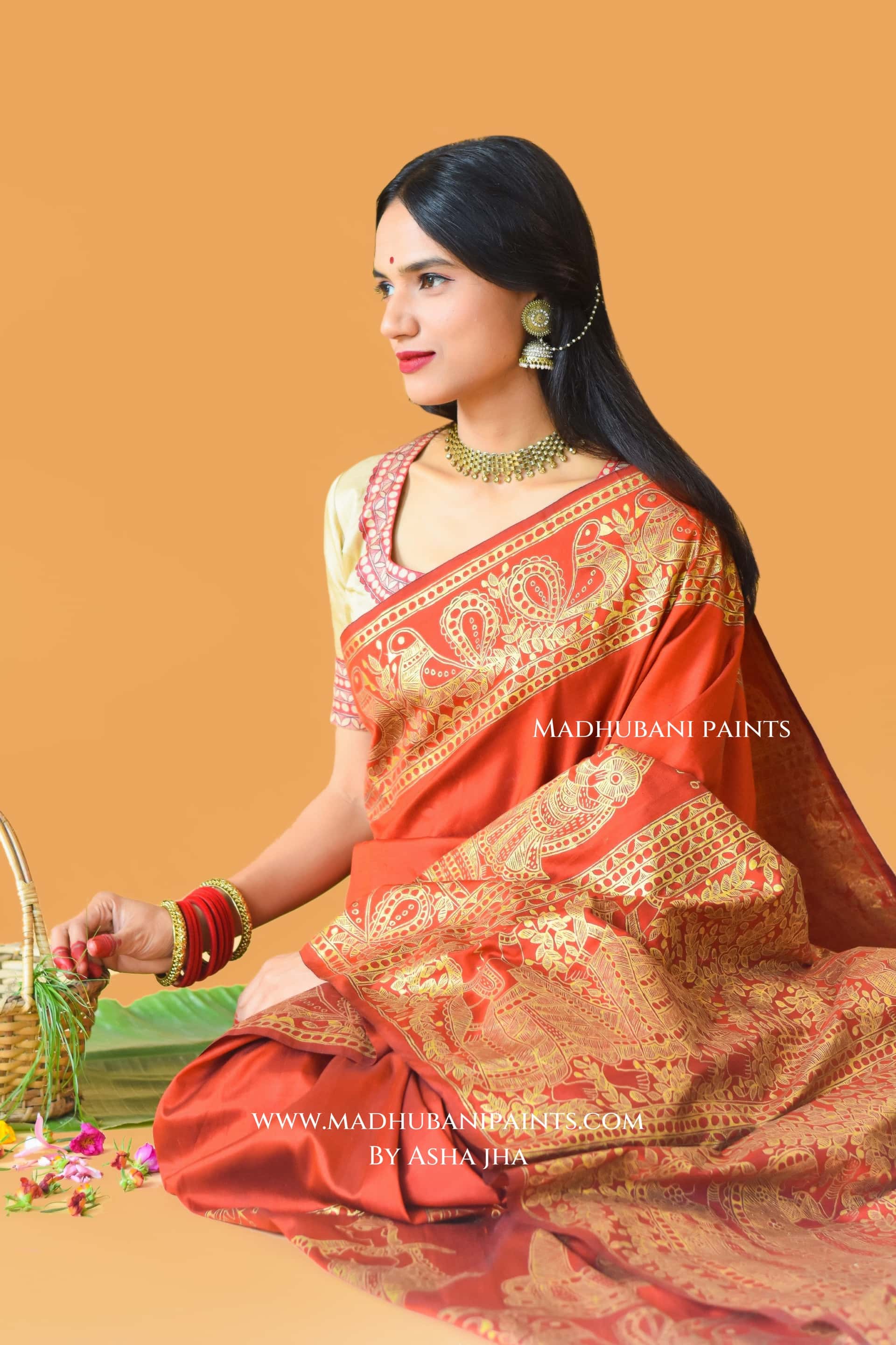 KANYADAAN Hand-painted Madhubani Bishnupuri Silk Saree Blouse Set — image 2 of 11