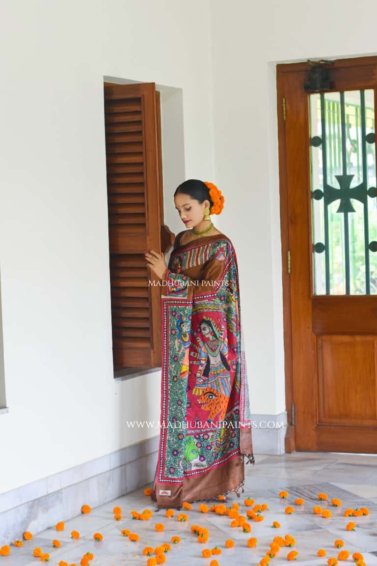 SHAMBHAVI Handpainted Madhubani Tussar Silk Saree — image 5 of 9