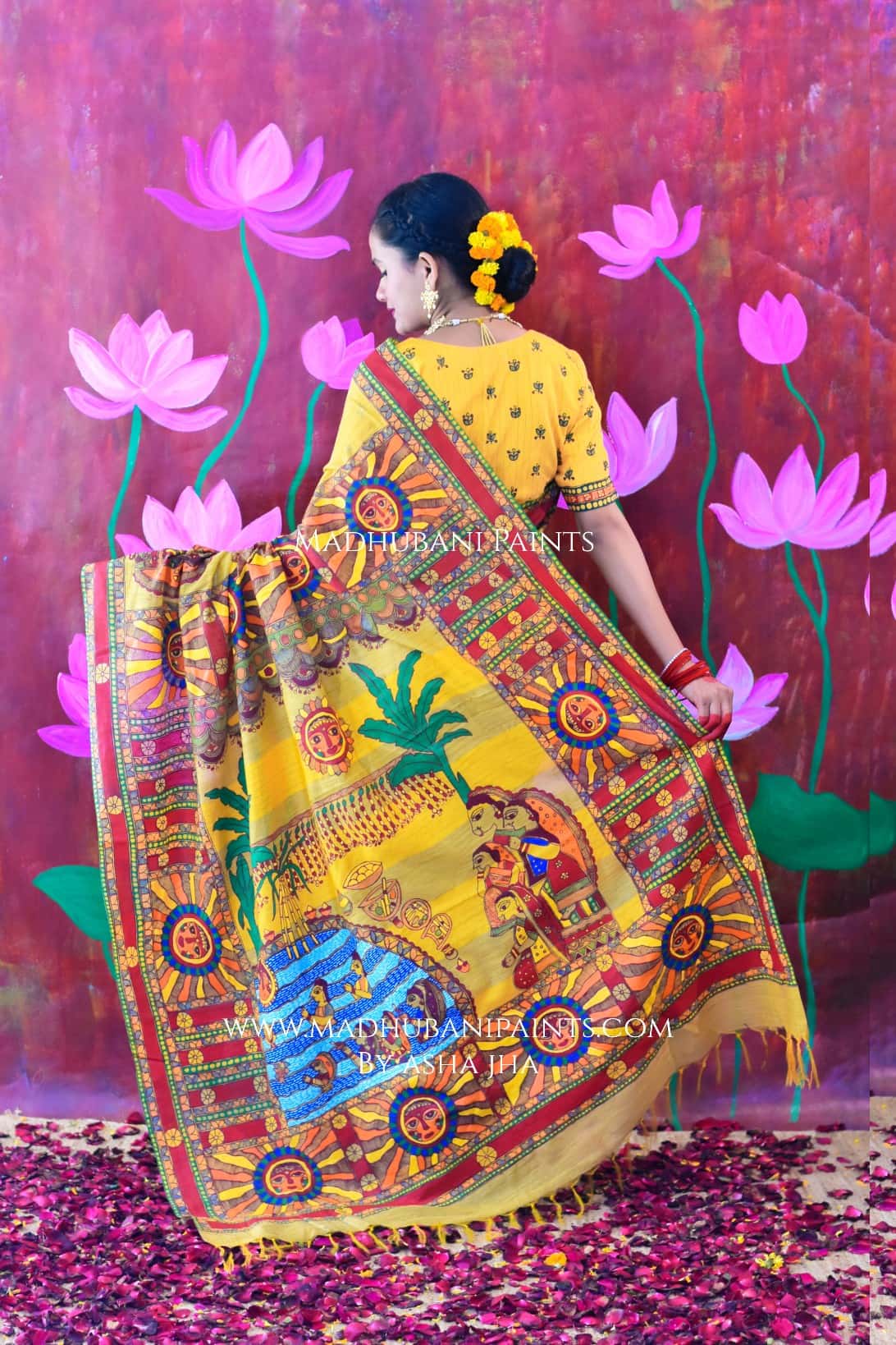 CHHATH MAHOTSAV Handpainted Madhubani Chanderi Saree — image 2 of 7