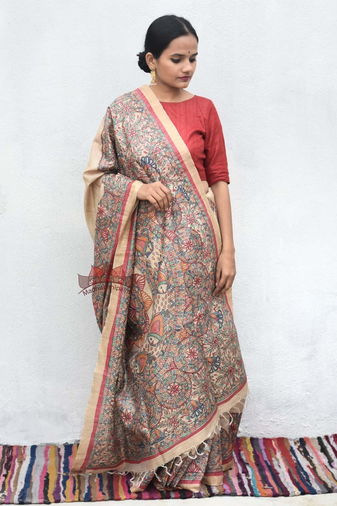 Enchanting Nature Madhubani Hand Painted Saree — image 3 of 4