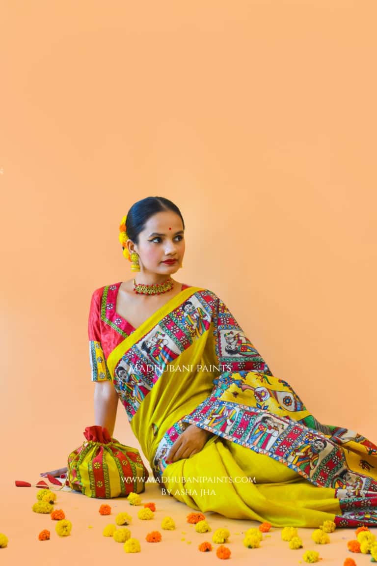 'UMA' Handpainted Madhubani Tussar Silk Blouse Set — image 9 of 10