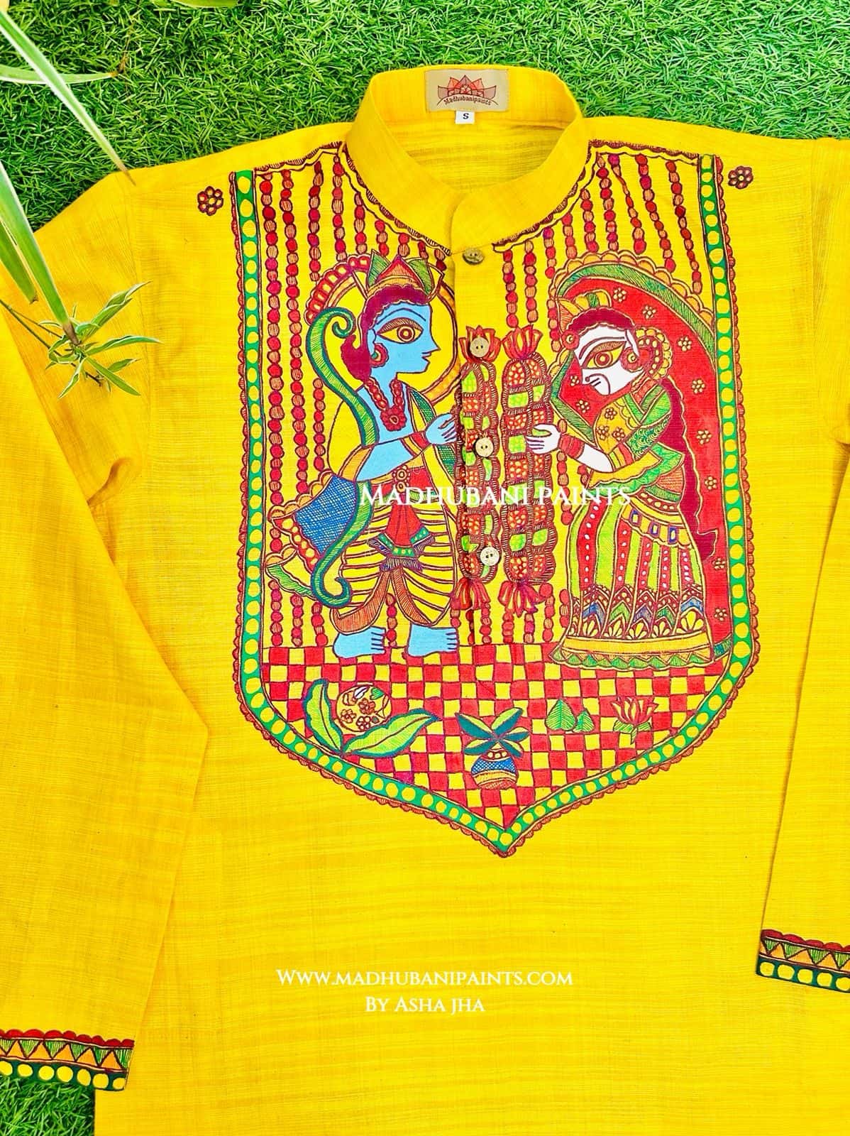 Swyambar Mithila Border Hand-painted Handloom Men's Cotton Kurta — image 2 of 4