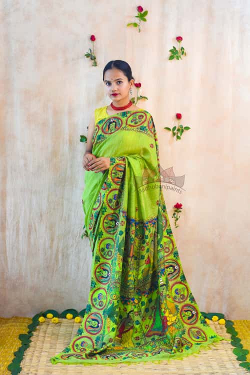 'Bengali Wedding' Handpainted Madhubani Chanderi Saree — image 5 of 6