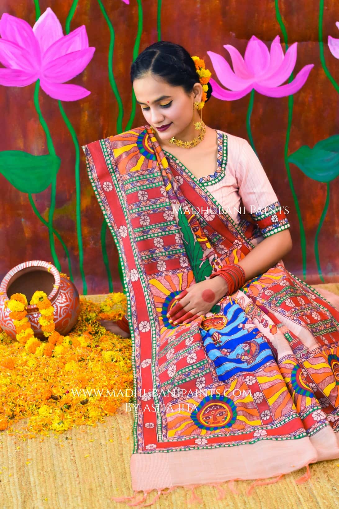 VRAT VARDHINI Chhath Puja Handpainted Madhubani Chanderi Blouse — image 4 of 5