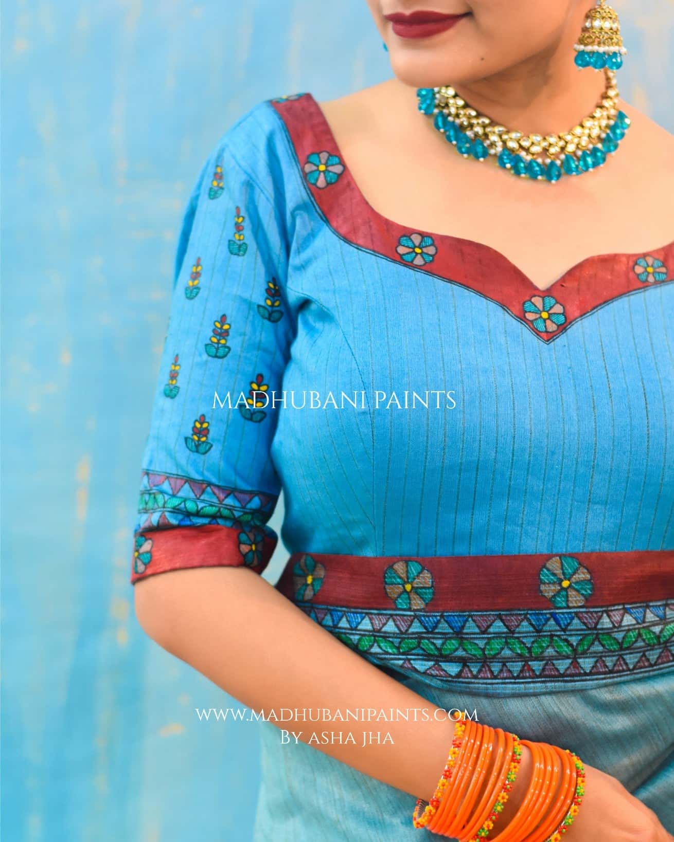 AASMANI MAYURI Handpainted Madhubani Chanderi Blouse — image 2 of 4