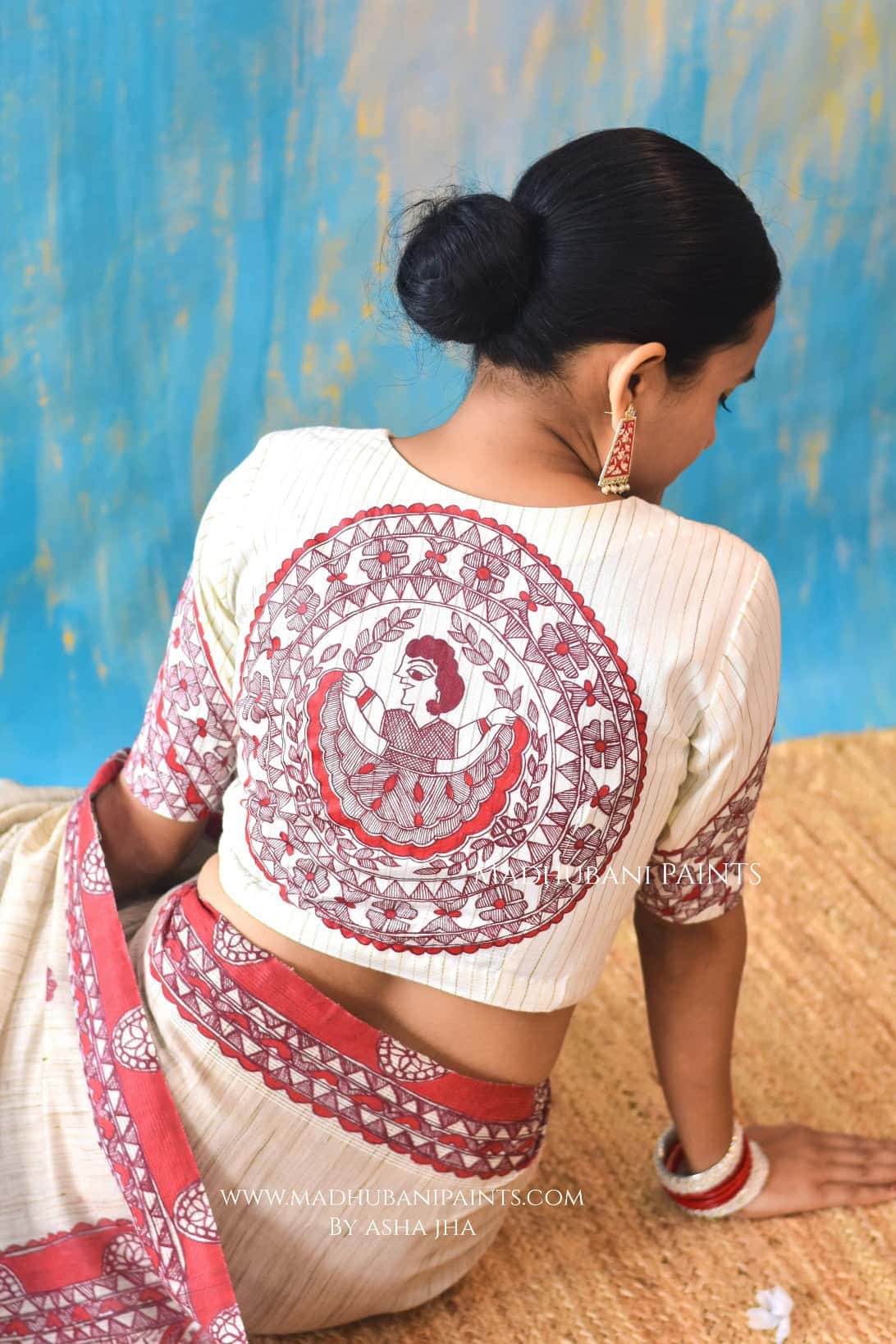 LAAL GUDIYA Hand-painted Madhubani Chanderi Saree Blouse Set — image 10 of 11