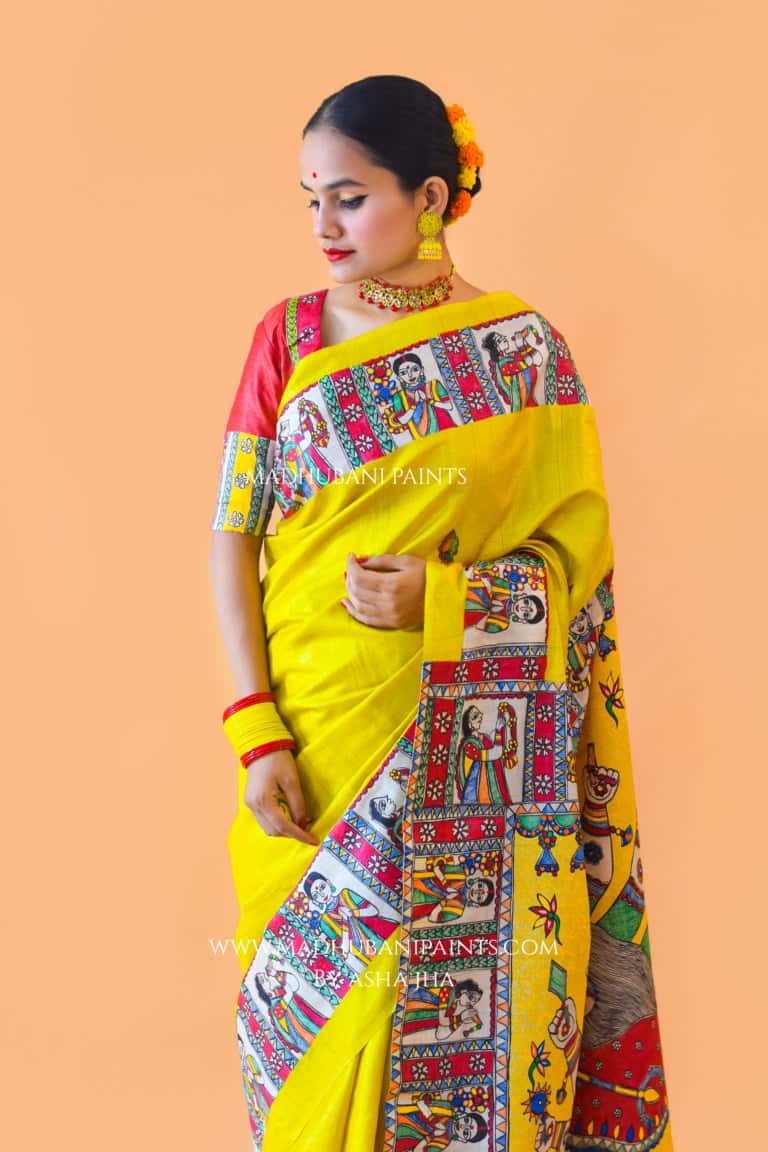 'UMA' Handpainted Madhubani Tussar Silk Blouse Set — image 2 of 10