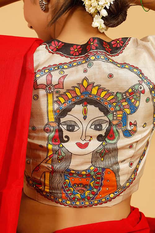 'Tripura' Handpainted Madhubani Tussar Silk Blouse — image 6 of 7