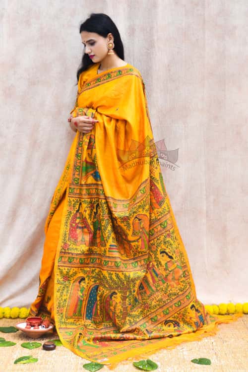 'VIVAH' Handpainted Madhubani Tussar Silk Saree Blouse Set — image 3 of 7