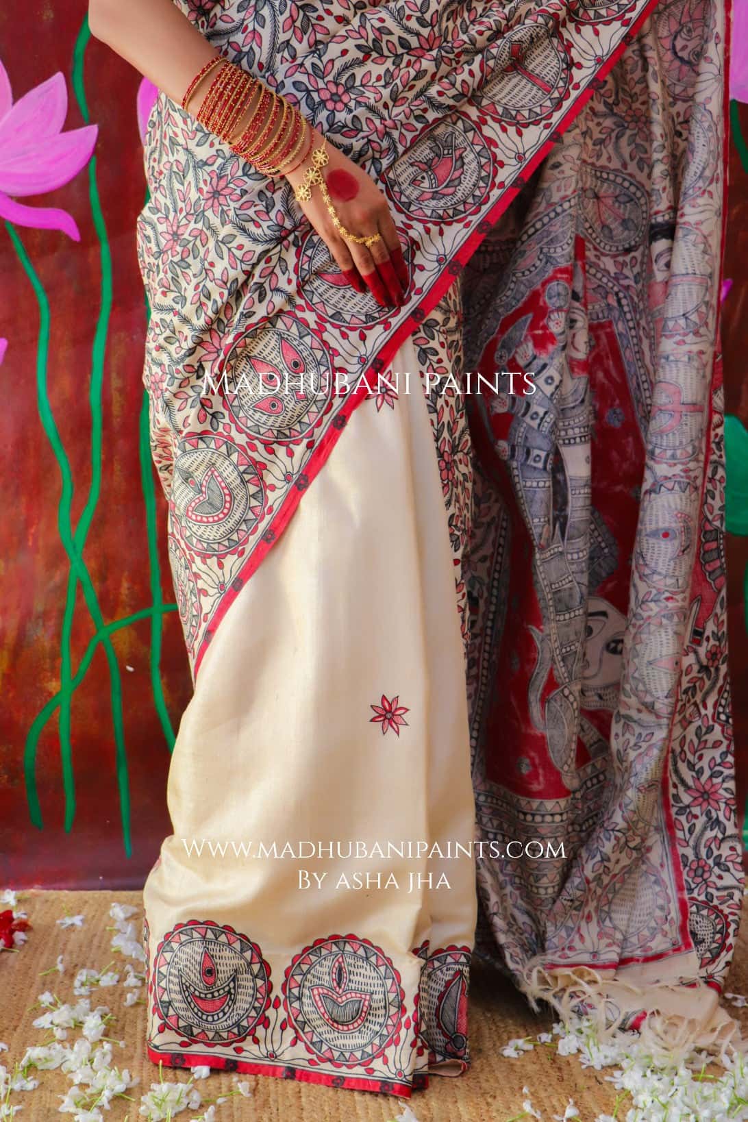 "MADHUMATI" Handpainted Madhubani Tussar Silk Saree — image 12 of 15