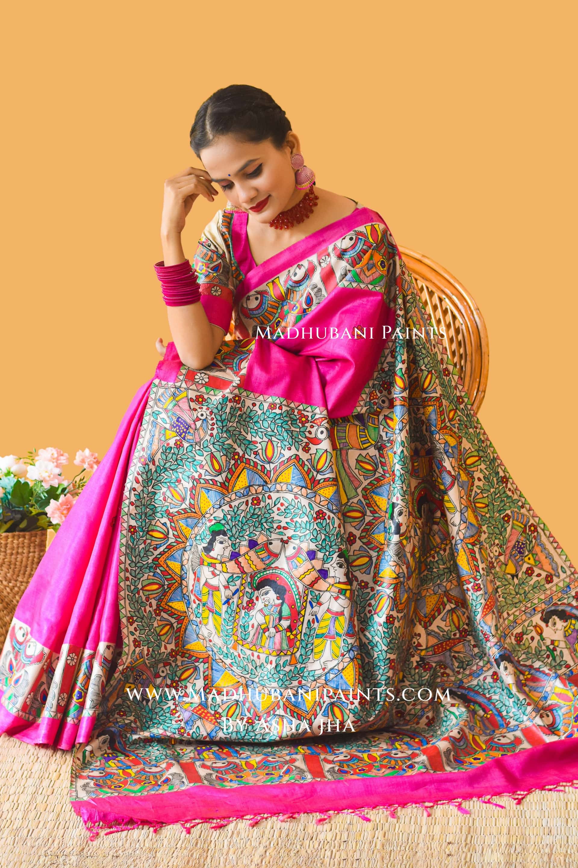 PAVAN VIVAAH Hand-painted Madhubani Tussar Silk Saree Blouse Set — image 2 of 11