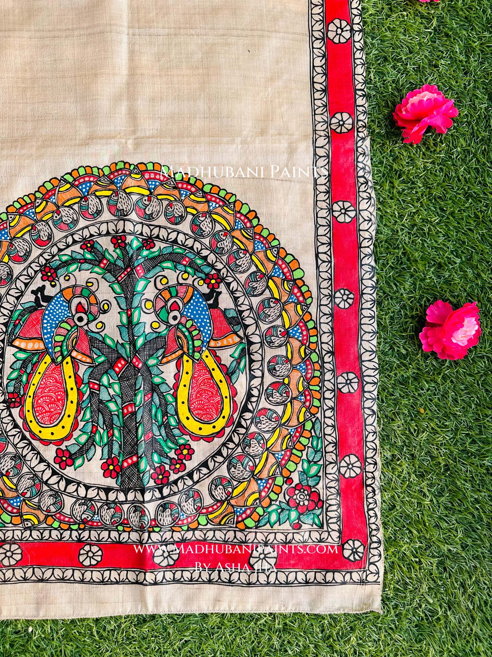 Surmai Mayur Tussar Silk Stole — image 2 of 2