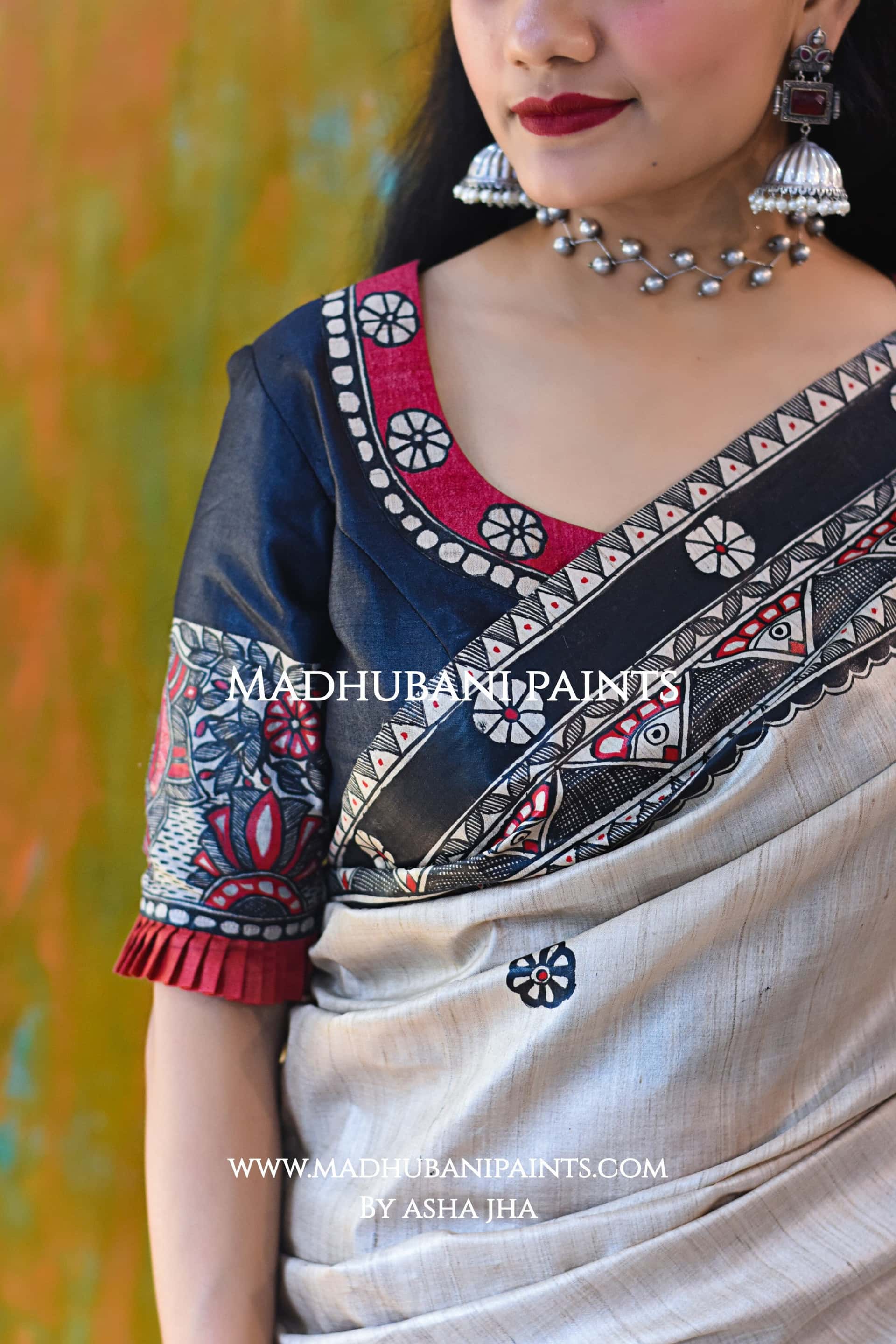 'SAGARIKA'  Handpainted Madhubani Tussar Silk Blouse — image 2 of 3