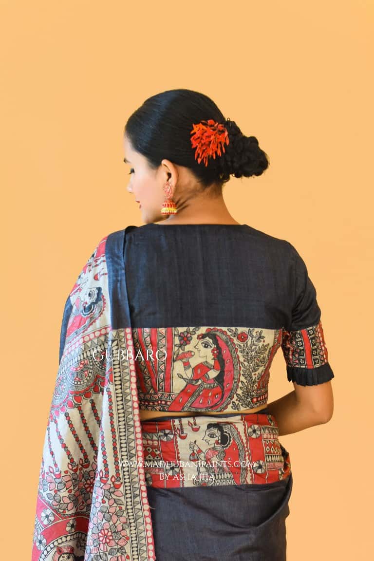 'NARAYANI' Handpainted Madhubani Tussar Silk Blouse — image 3 of 5