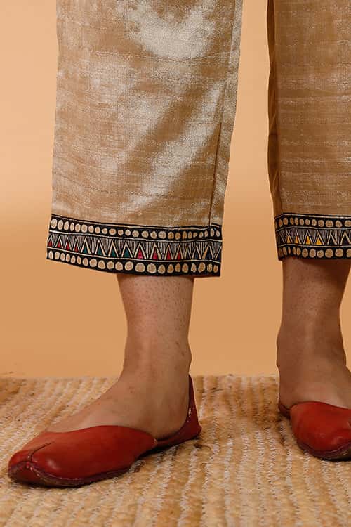 'Radha-Krishna' Handpainted Madhubani Banana Silk Pant — image 2 of 2