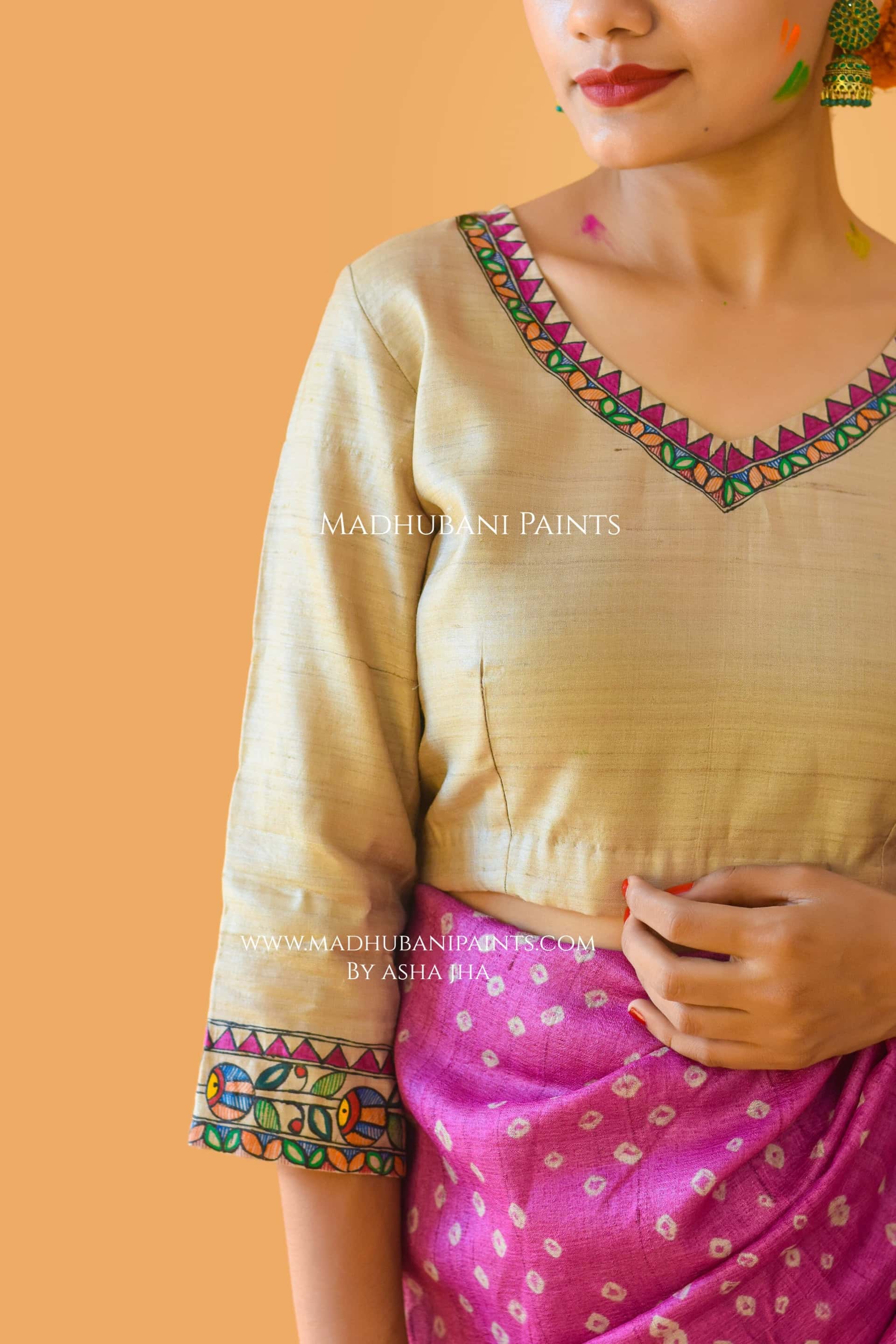 PRAKRITIK MILAN Hand-painted Madhubani Tussar Silk Blouse — image 2 of 4