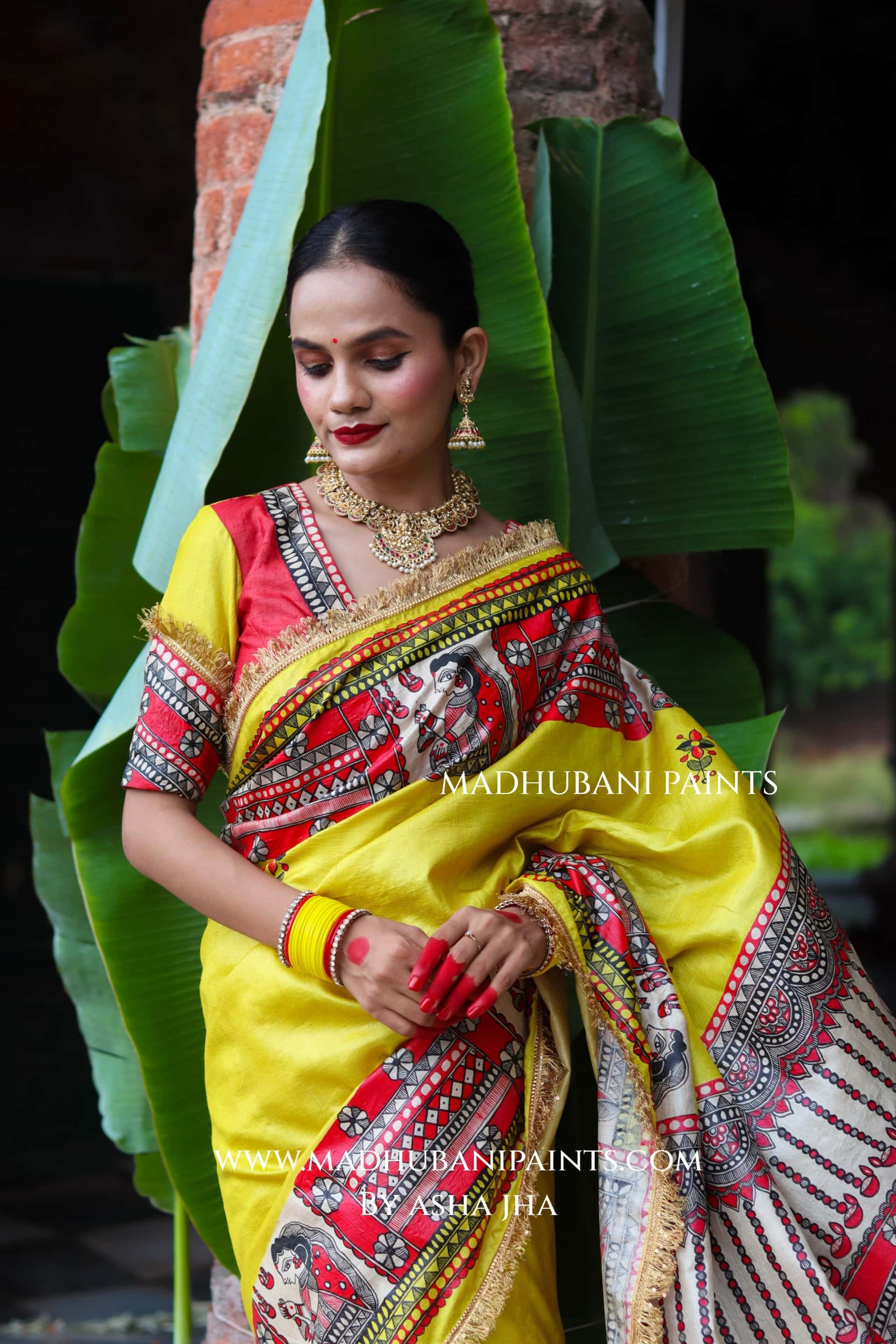 TARA Handpainted Tussar Silk Madhubani Saree Blouse Set — image 5 of 12
