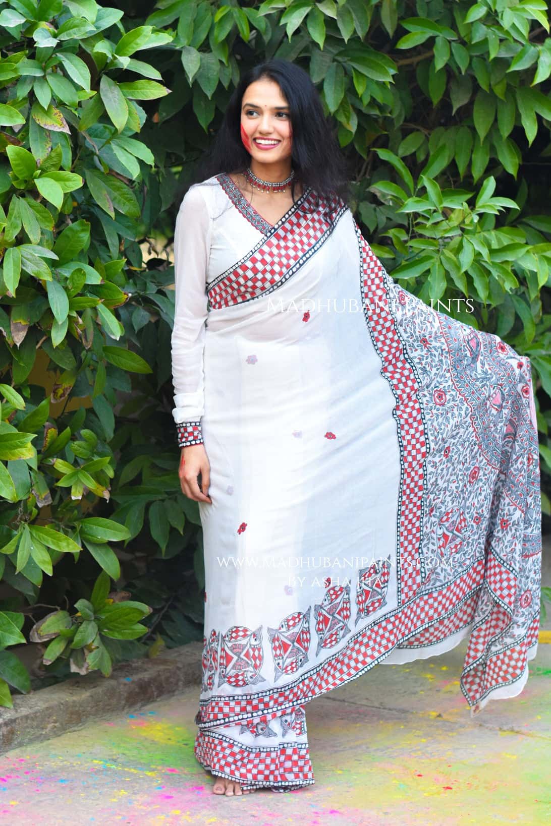 KALRAV Hand-painted Madhubani Georgette Saree Blouse Set — image 4 of 9