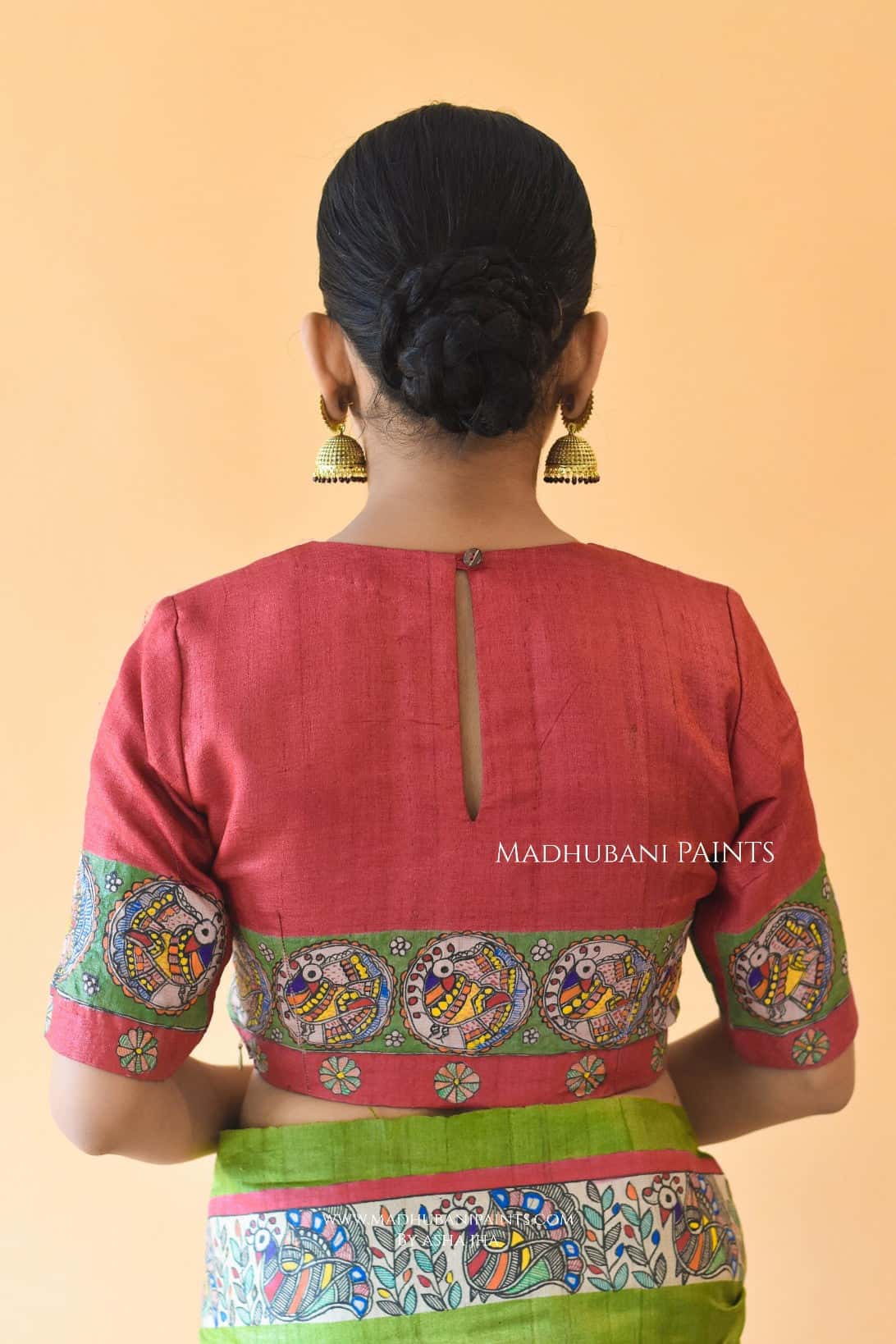 'HARI MORNI' Handpainted Madhubani Tussar Silk Blouse — image 2 of 4