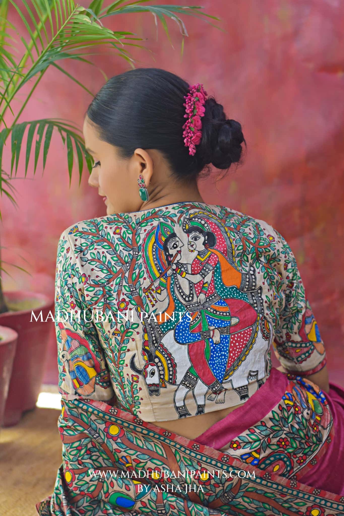 RASRAJ Handpainted Madhubani Tussar Silk Saree Blouse Set — image 7 of 10
