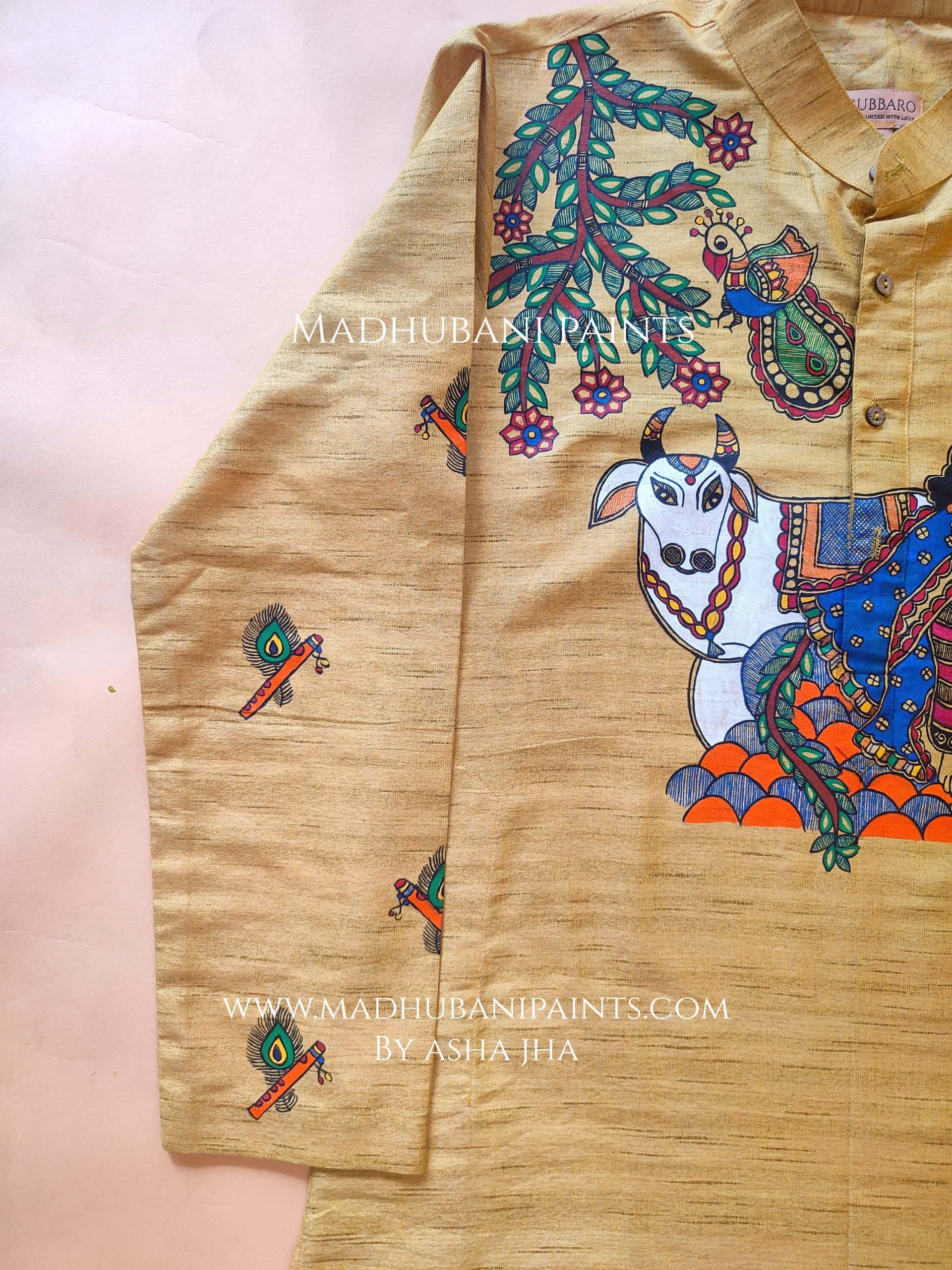 Radha Krishna Hand-painted Handloom Men's Cotton Kurta — image 3 of 4