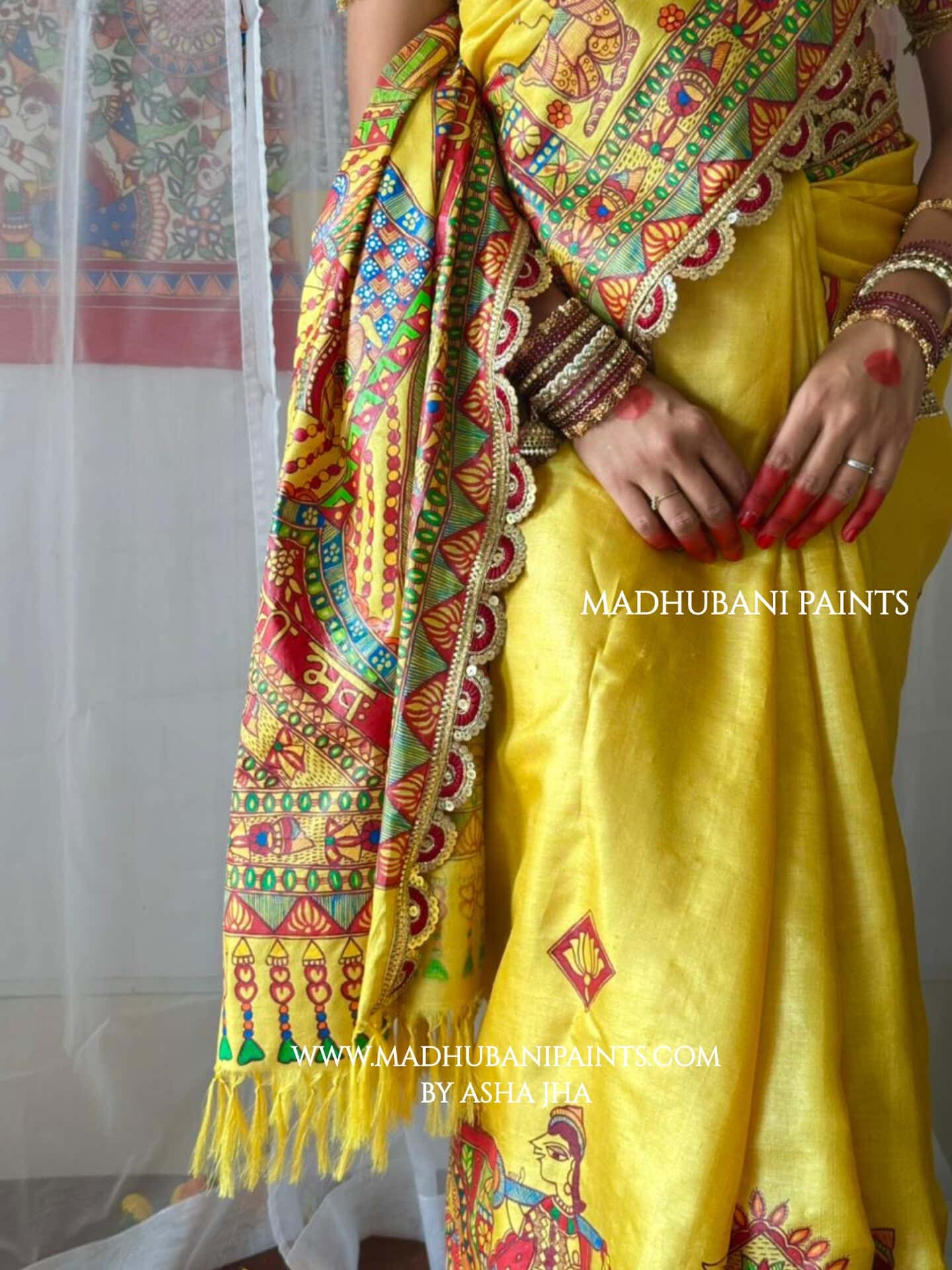 MITHILA WEDDING Hand-painted Madhubani Tussar Silk Saree — image 5 of 12