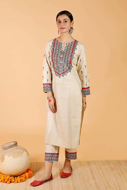 'Tilkor Kamal' Handpainted Madhubani Cotton Kurta