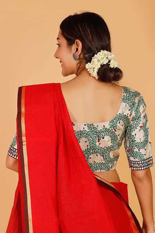 'Rangeen Bagiyaa' Handpainted Madhubani Tussar Silk Blouse — image 4 of 7