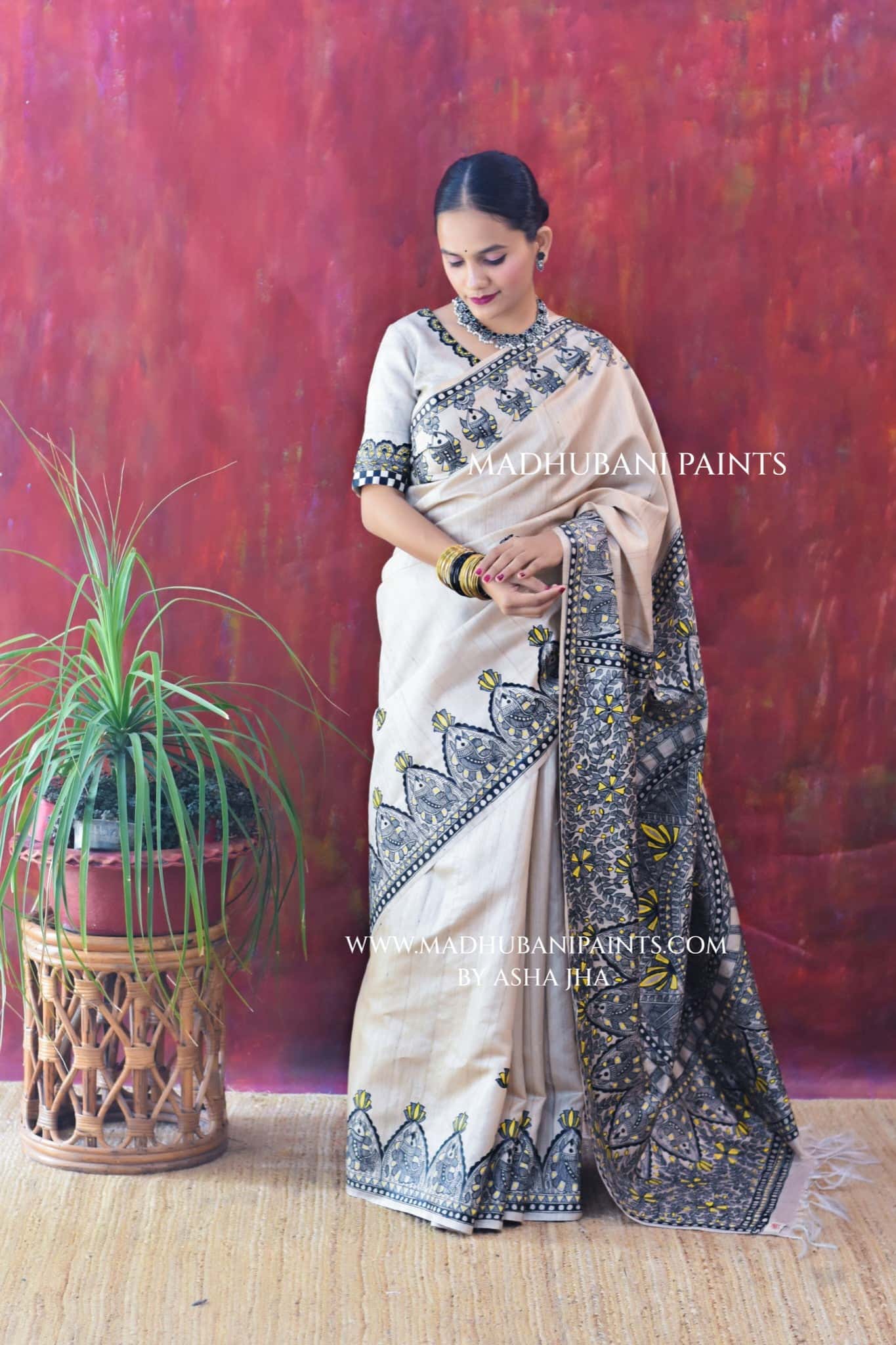 KAMAL MANDALA Hand-painted Madhubani Tussar Silk Saree — image 6 of 6