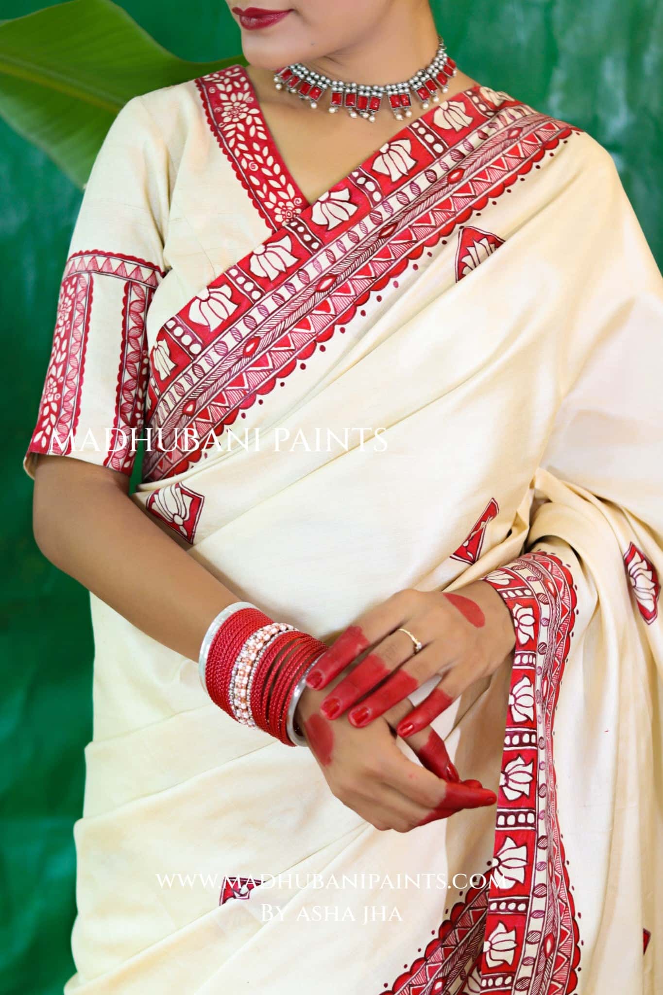 KAMALAKSHI Chhath Puja Handpainted Madhubani Tussar Silk Saree — image 4 of 9