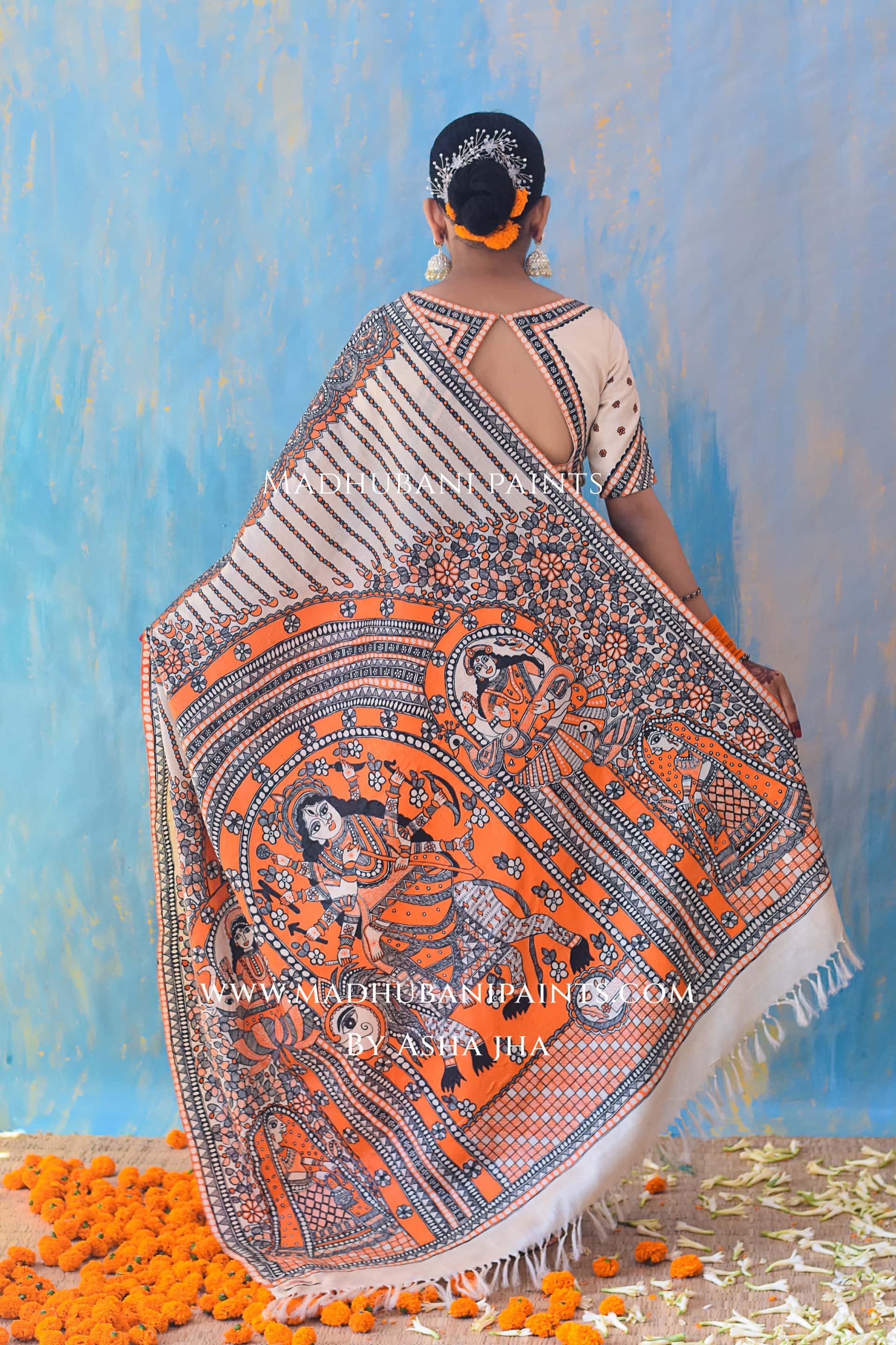 KAMLAKSHI Hand-painted Madhubani Bandhini Tussar Silk Saree Blouse Set — image 7 of 8