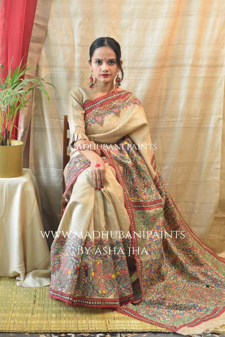 Saankh Leela Handpainted Madhubani Tussar Silk Saree — image 4 of 7