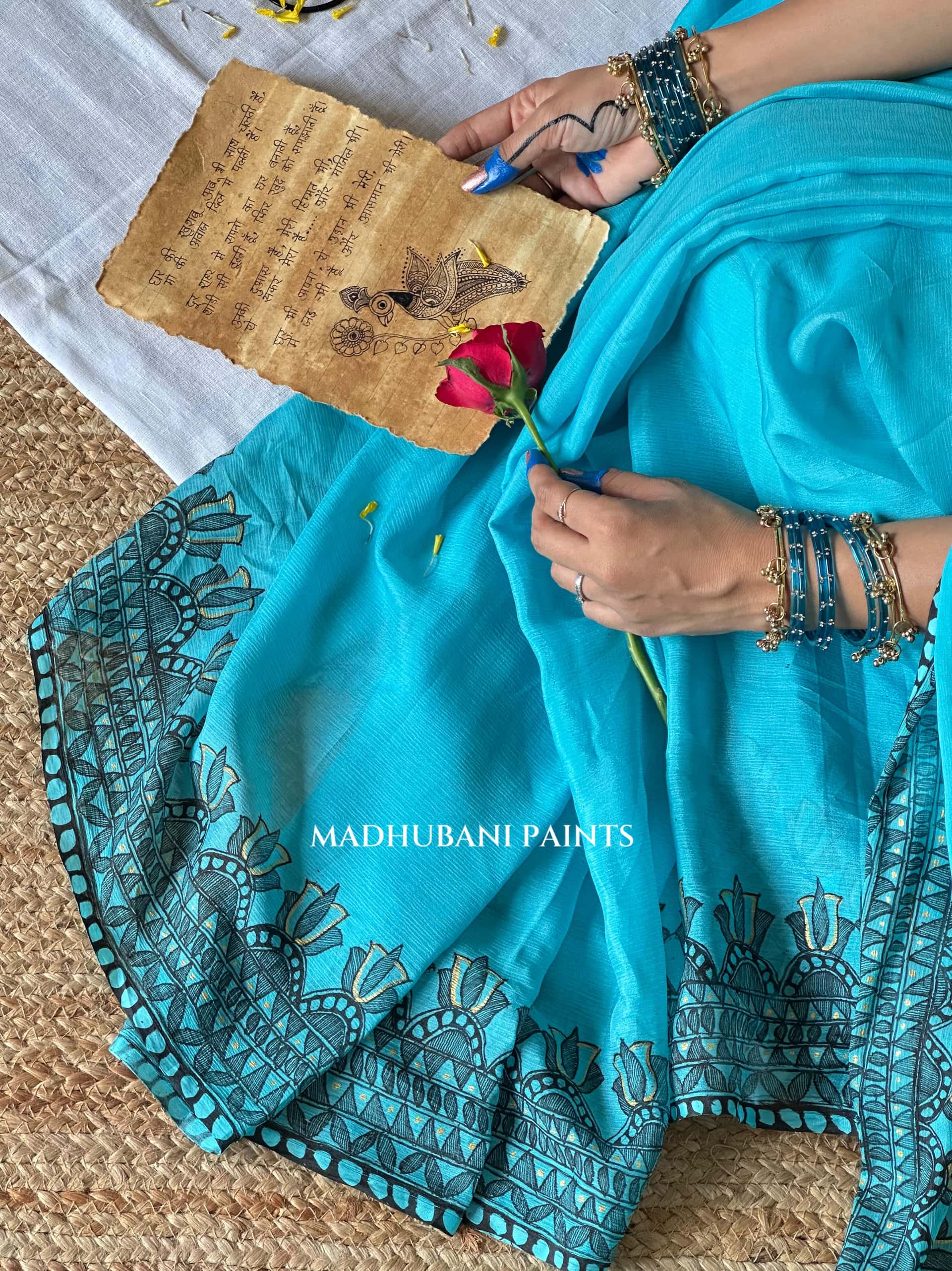 Aasmani Doli Hand-painted Madhubani Chiffon Saree — image 5 of 11